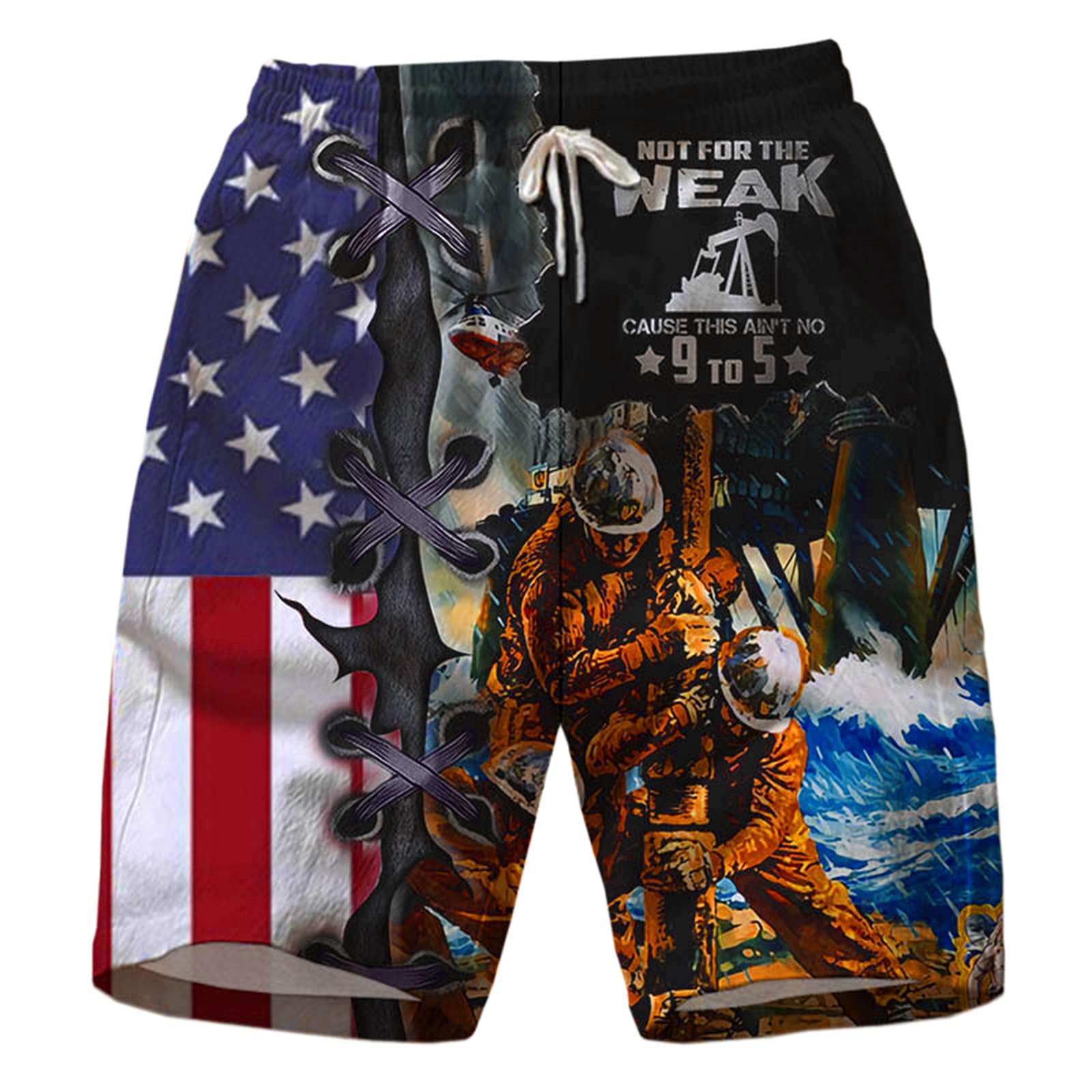 **Junsyuffk Men's Quick-Dry Independence Day Shorts - Patriotic Digital Print Summer Shorts for BBQ, Beach & Outdoor Activities**