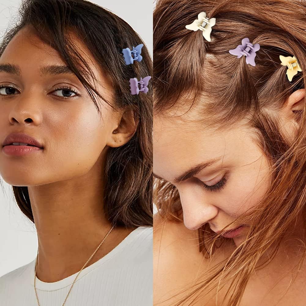 PLUCKET® 6Pcs Small Matte Hair Claw Clips for Women & Girls - 1.5 Inch Mini Jaw Clips for Thin to Medium Thick Hair - Non-Slip Rectangle Hair Clips (Butterfly Design) - Perfect for School, Work, Gym & Everyday Hairstyles