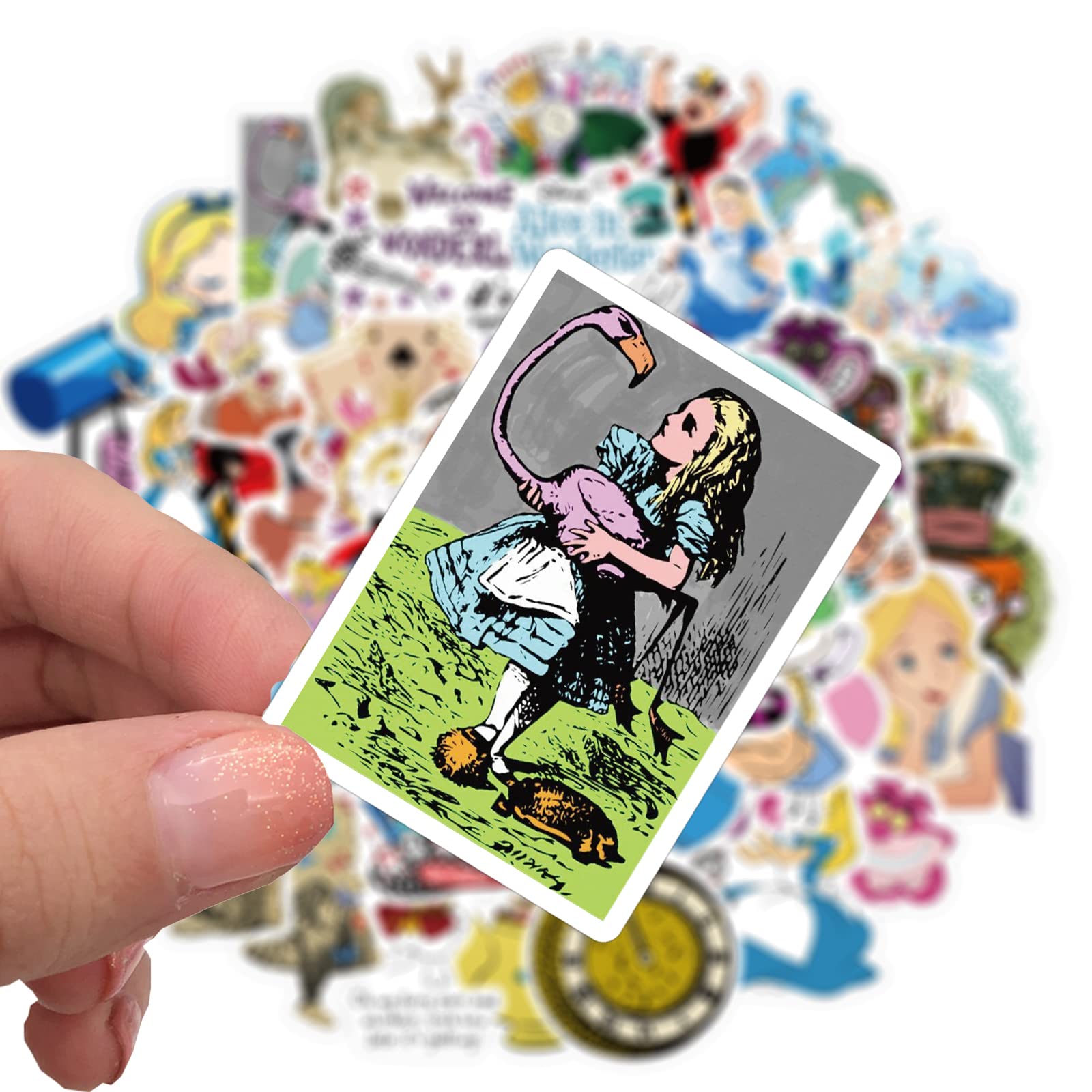 50PCS Alice in Wonderland Waterproof Vinyl Decals - Cute Cartoon Movie Stickers for Laptop, Water Bottle, Luggage, Skateboard - Perfect for Kids, Teens & Adults - Great for School, Travel & Home Decor