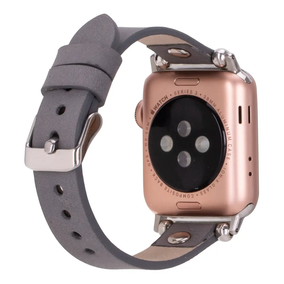 Slim Gray Leather Apple Watch Band with Silver Rivet - Stylish & Durable Replacement Strap for Workouts, Office & Everyday Wear