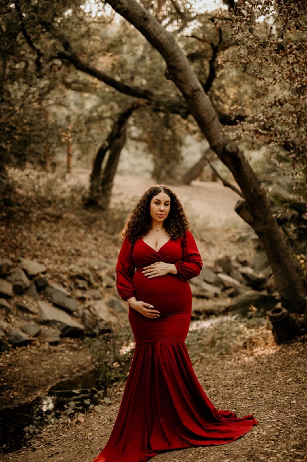 Saslax Elegant Long Chiffon Sleeve Mermaid Maternity Dress for Photoshoot, Baby Shower, Pregnancy Photos & Special Occasions | Flattering Fit for Expecting Mothers