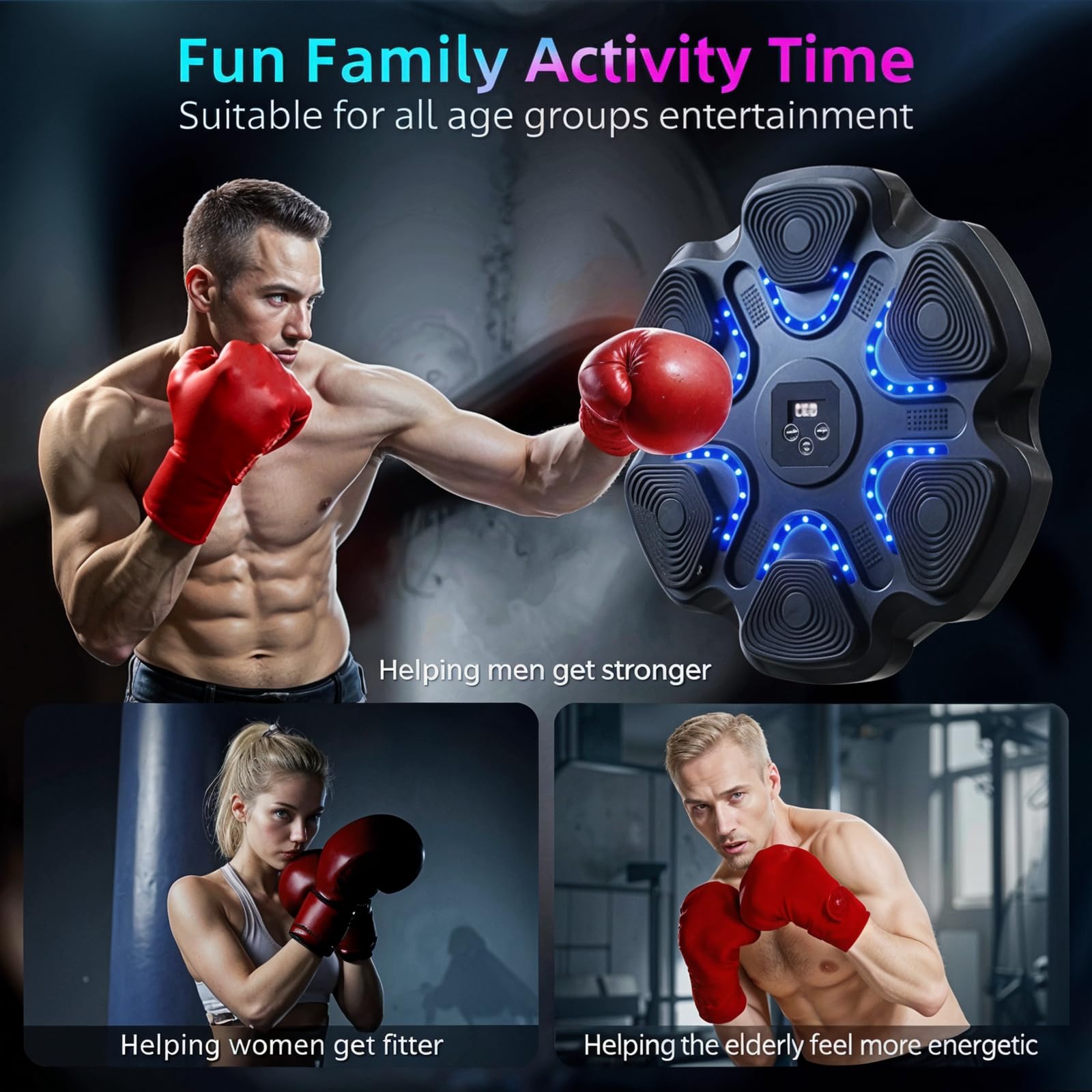 Music Boxing Training Pad with Boxing Gloves - USB Rechargeable Wireless Punching Bag with LED Lights & Sound Effects | Wall-Mounted Home Gym Equipment for Boxing, Cardio & Stress Relief Workouts