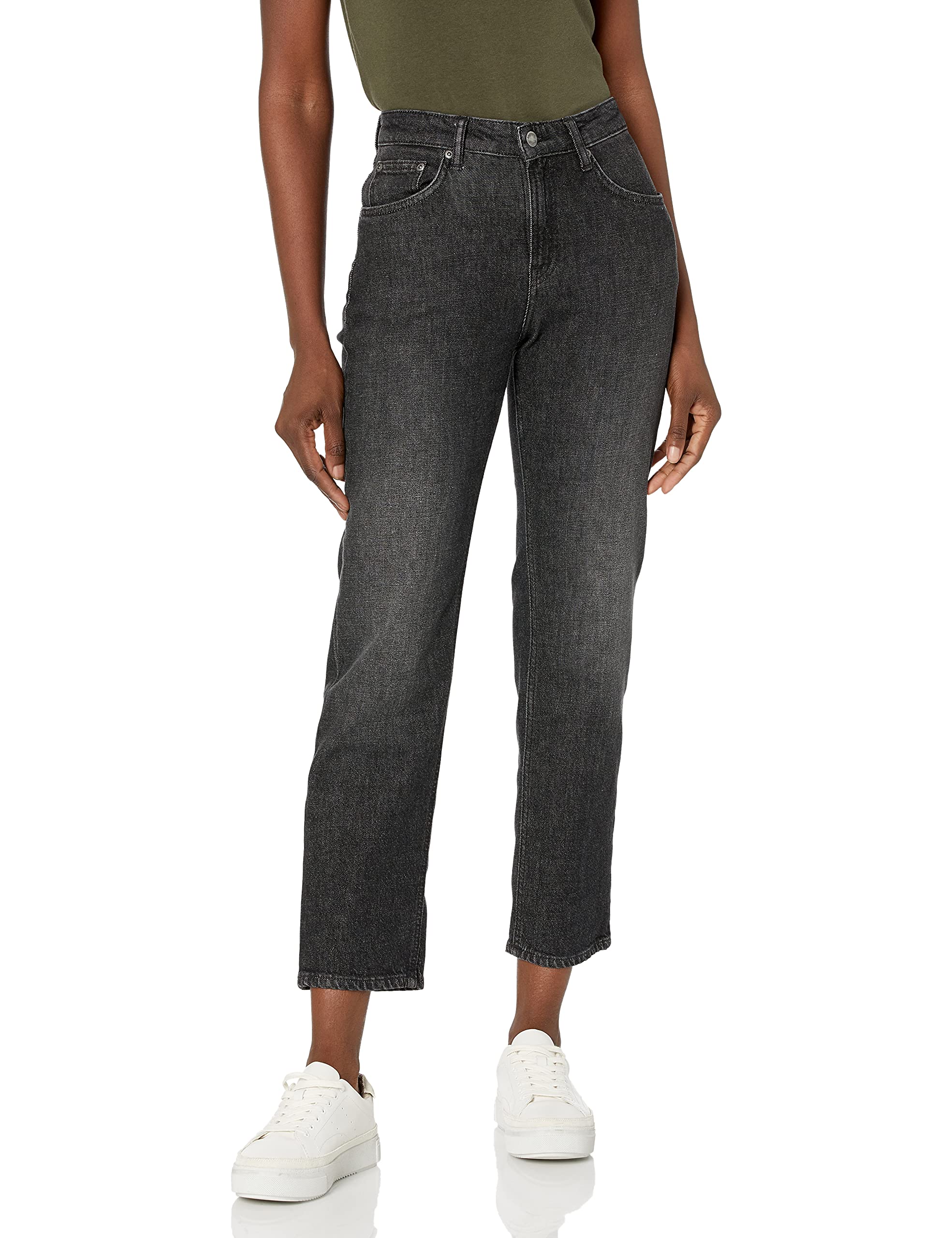 Nudie Jeans Women's Straight Sally High Waist Jeans in Pixelated Grey Wash | Comfortable Stretch Denim Pants for Casual Wear & Everyday Outfits