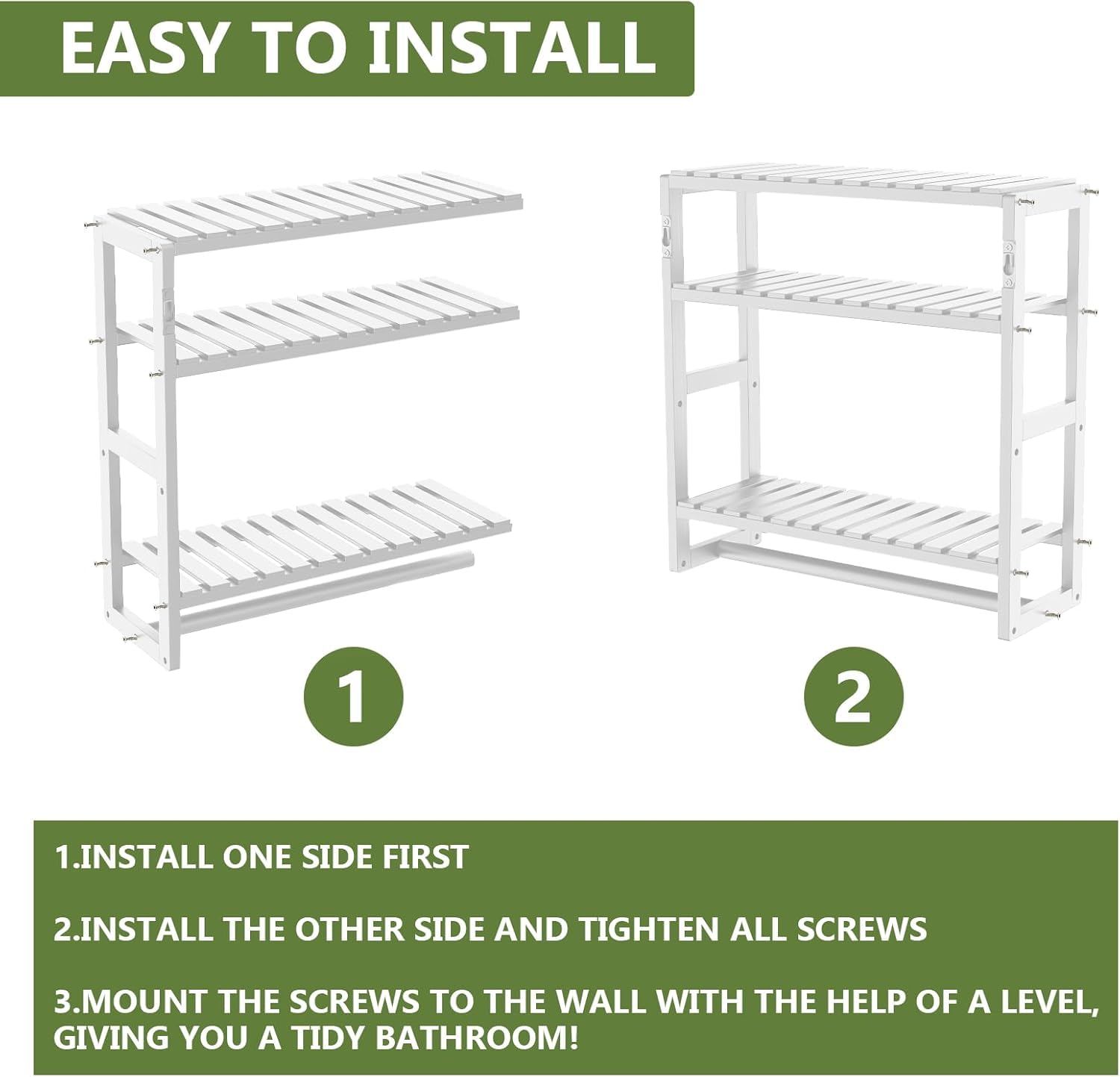 3-Tier Bamboo Towel Rack with Shelves - Over Toilet Wall Mounted Storage Organizer for Bathroom, Laundry Room & Kitchen - Space Saving Paper Holder & Towel Bar for Small Bathrooms & Apartments
