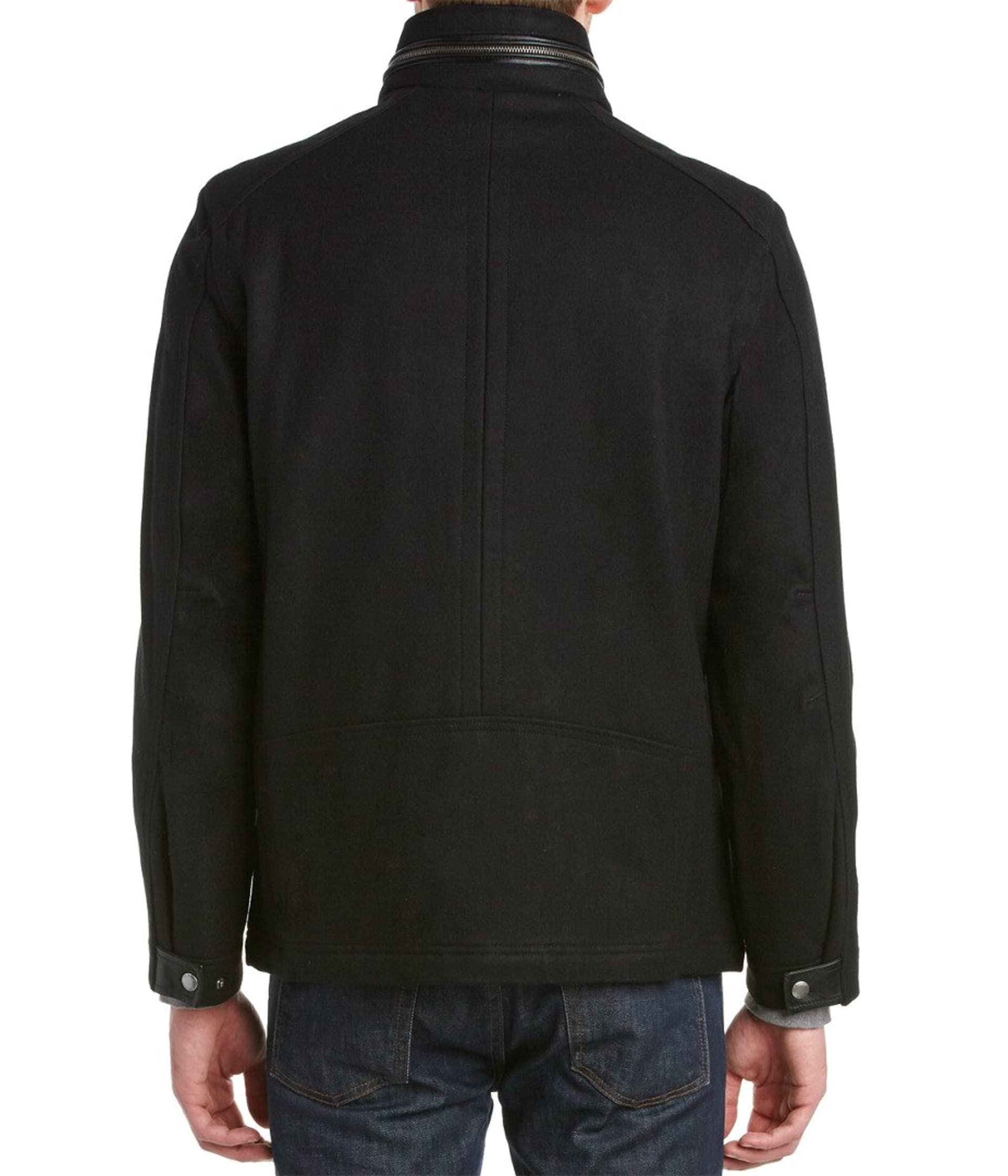 Cole Haan Men's Wool Melton Stand Collar Jacket with Patch Pockets - Classic Winter Coat for Business Casual & Outdoor Activities