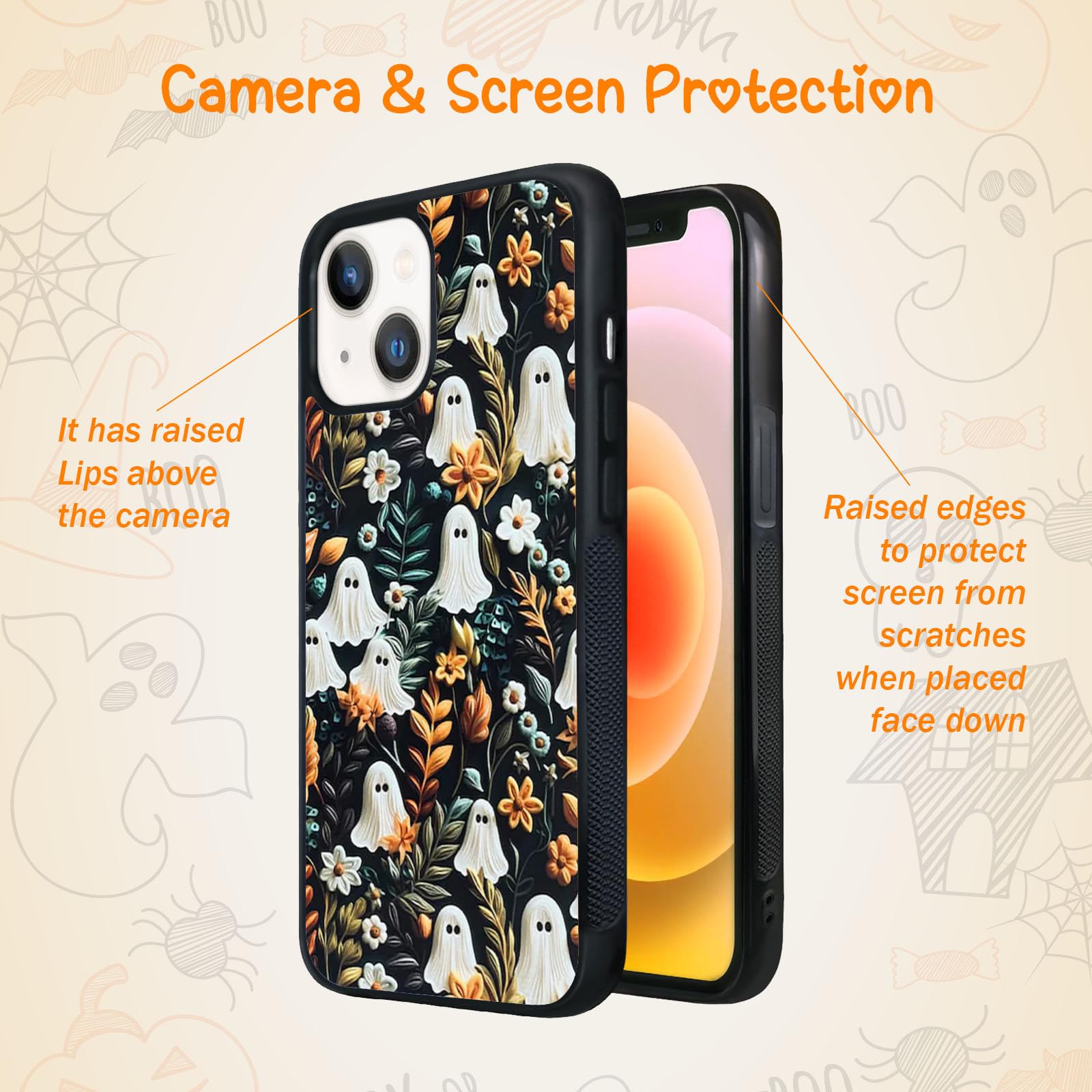 Spooky Halloween Ghost Phone Case for iPhone 14/13/12/11 Pro Max - Cute Flower Ghost Design, Soft Silicone Protective Cover - Perfect Halloween Gift for Teens & Kids (Style 1) | Great for Trick-or-Treating, Halloween Parties & Daily Use