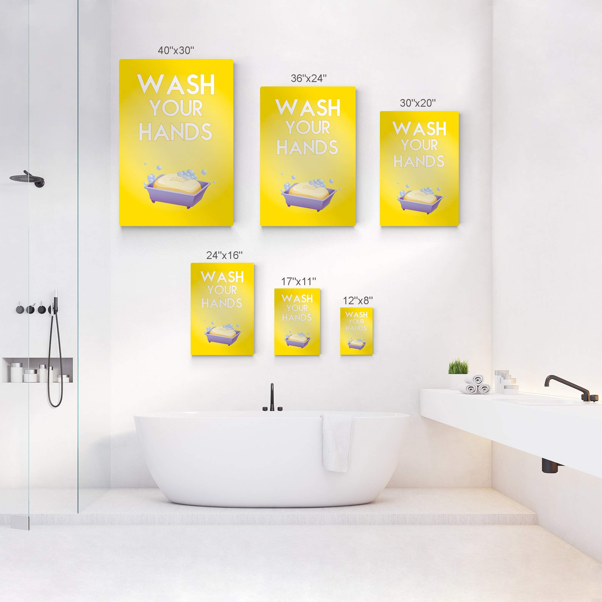 Smile Art Design 'Wash Your Hands' Quote Metal Print - 17x11 Inch Bathroom Wall Decor for Kids, Nursery & Home - Ready to Hang Made in USA - Perfect for Bathrooms, Playrooms & School Hygiene Education