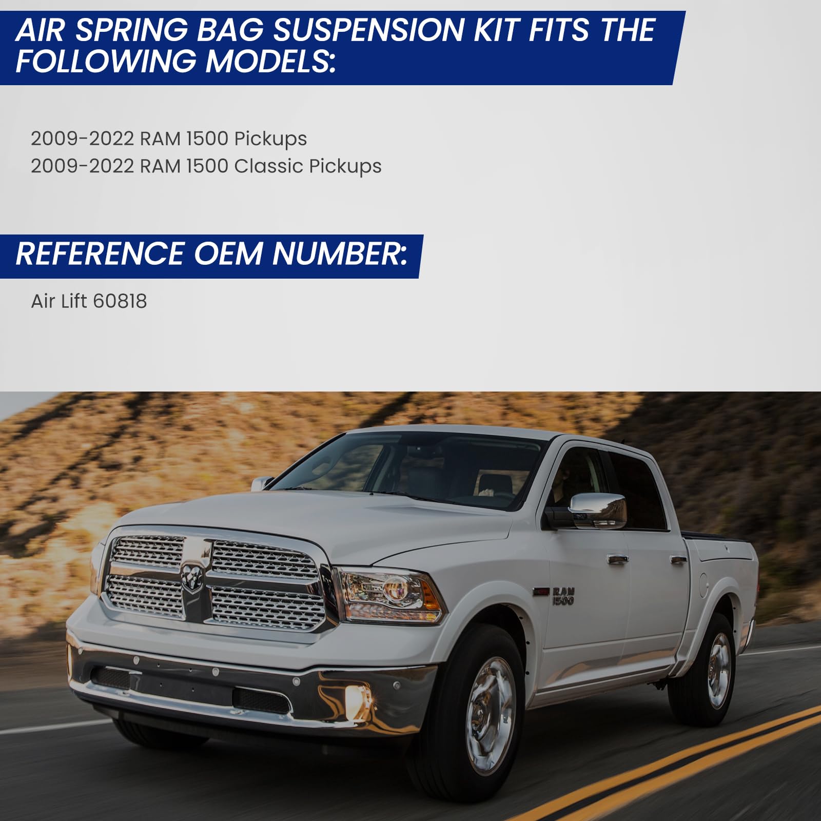 Heavy Duty Air Spring Bag Suspension Kit for 2009-2022 Ram 1500 & 1500 Classic Pickups - 1000 lbs Load Lift Leveling Air Ride Helper Spring Replacement - Perfect for Towing, Hauling & Off-Road Adventures