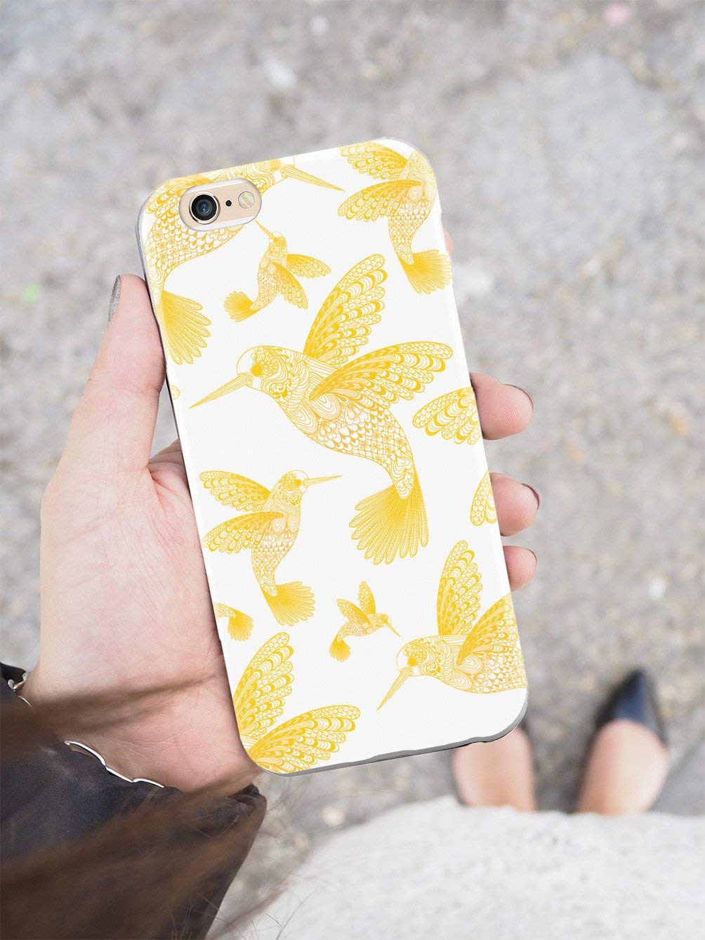 **Inspired Cases - iPhone 8 Case - 3D Textured Protective Cover for Apple iPhone 8 - Zentangle Hummingbirds Design - Yellow | Slim Fit, Shockproof & Scratch-Resistant - Perfect for Daily Use, Travel & Outdoor Activities**