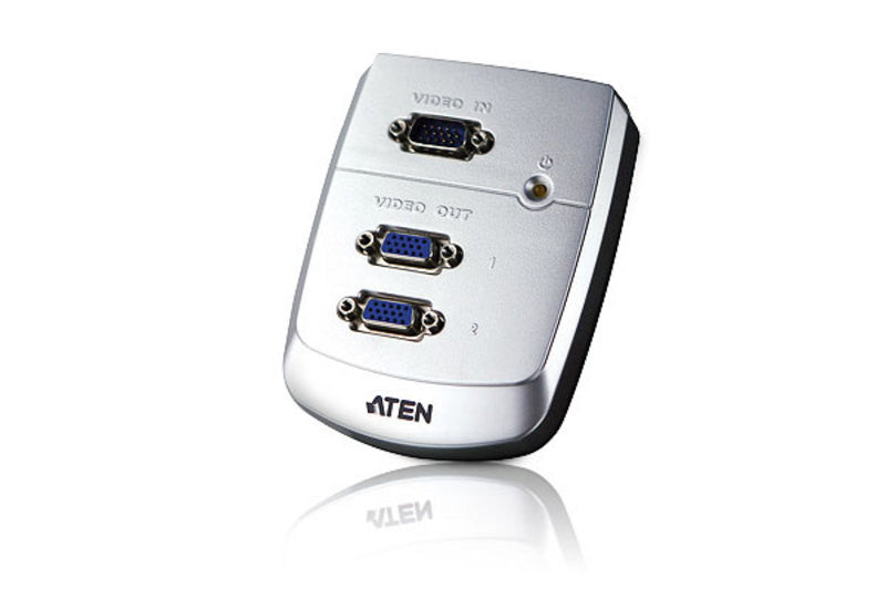 Aten VS82 2 Port VGA Splitter - 250MHz Bandwidth, Supports 1920x1440@60Hz Resolution, Wall Mountable (Plastic) - Perfect for Home Office, Conference Rooms & Multi-Monitor Setups