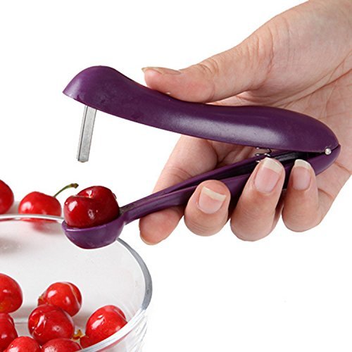 Premium Cherry & Olive Pitter Tool - Stainless Steel Kitchen Gadget for Easy Fruit Pitting (Purple) | Perfect for Baking, Canning, and Meal Prep