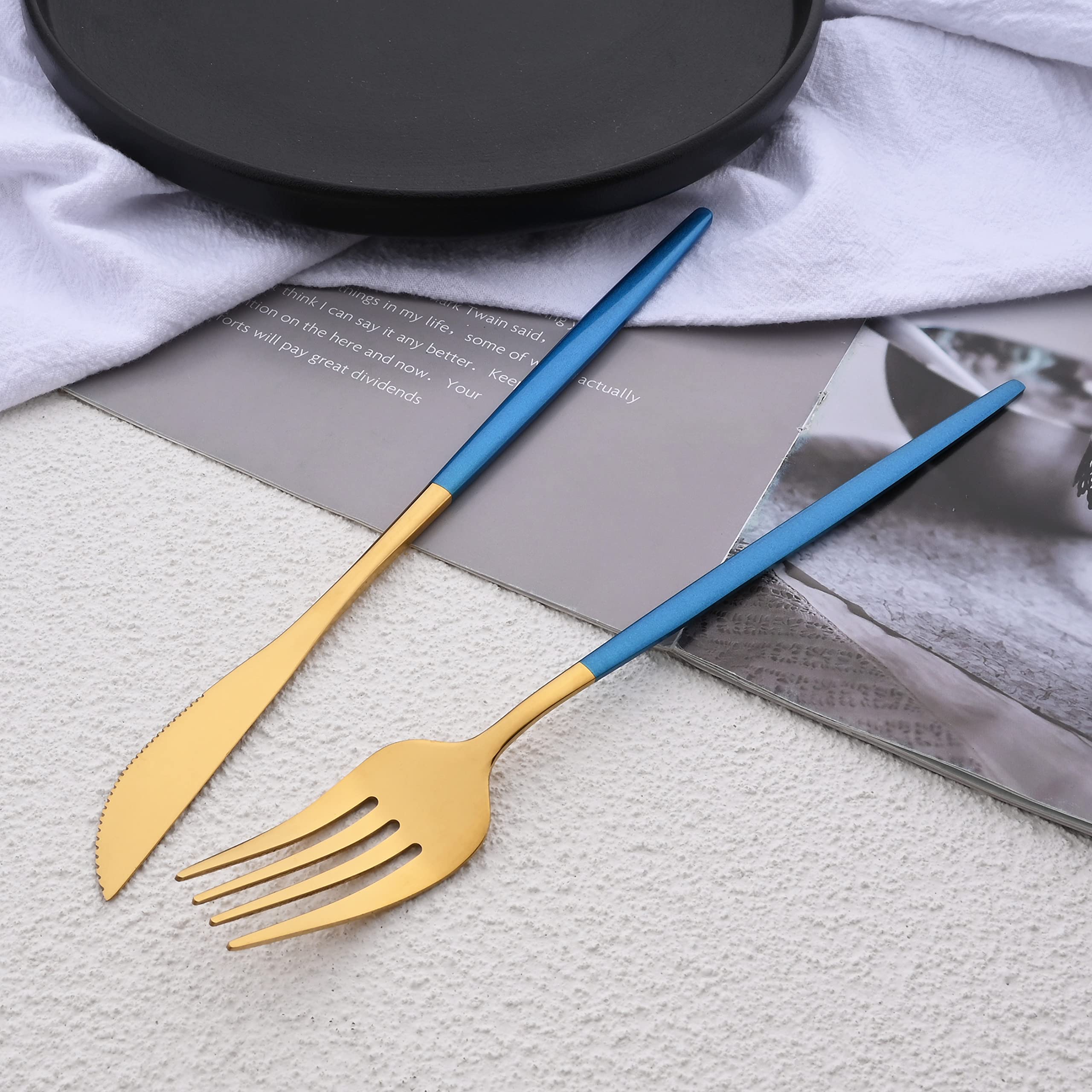 20-Piece Silverware Set - Elegant Blue & Gold Flatware for 4 - Complete Dinnerware Cutlery Set with Spoons, Knives, Forks - Perfect for Family Dinners, Parties & Everyday Dining