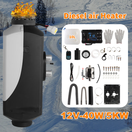 12V 5KW Diesel Air Heater with LCD Thermostat & Remote Control - Portable Heating for Caravan, Motorhome, RV, Boat, and Winter Camping