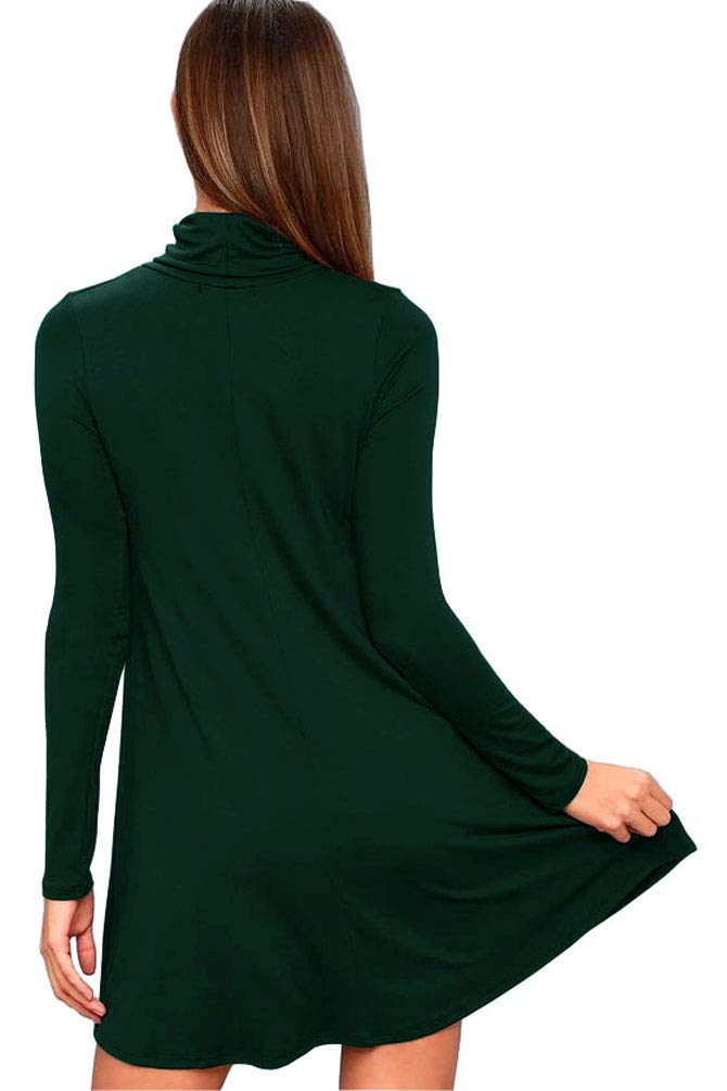 Women's Long Sleeve Turtleneck Casual Loose T-Shirt Dress - Comfortable Stretchy Knit Top for Everyday Wear, Work & Layering