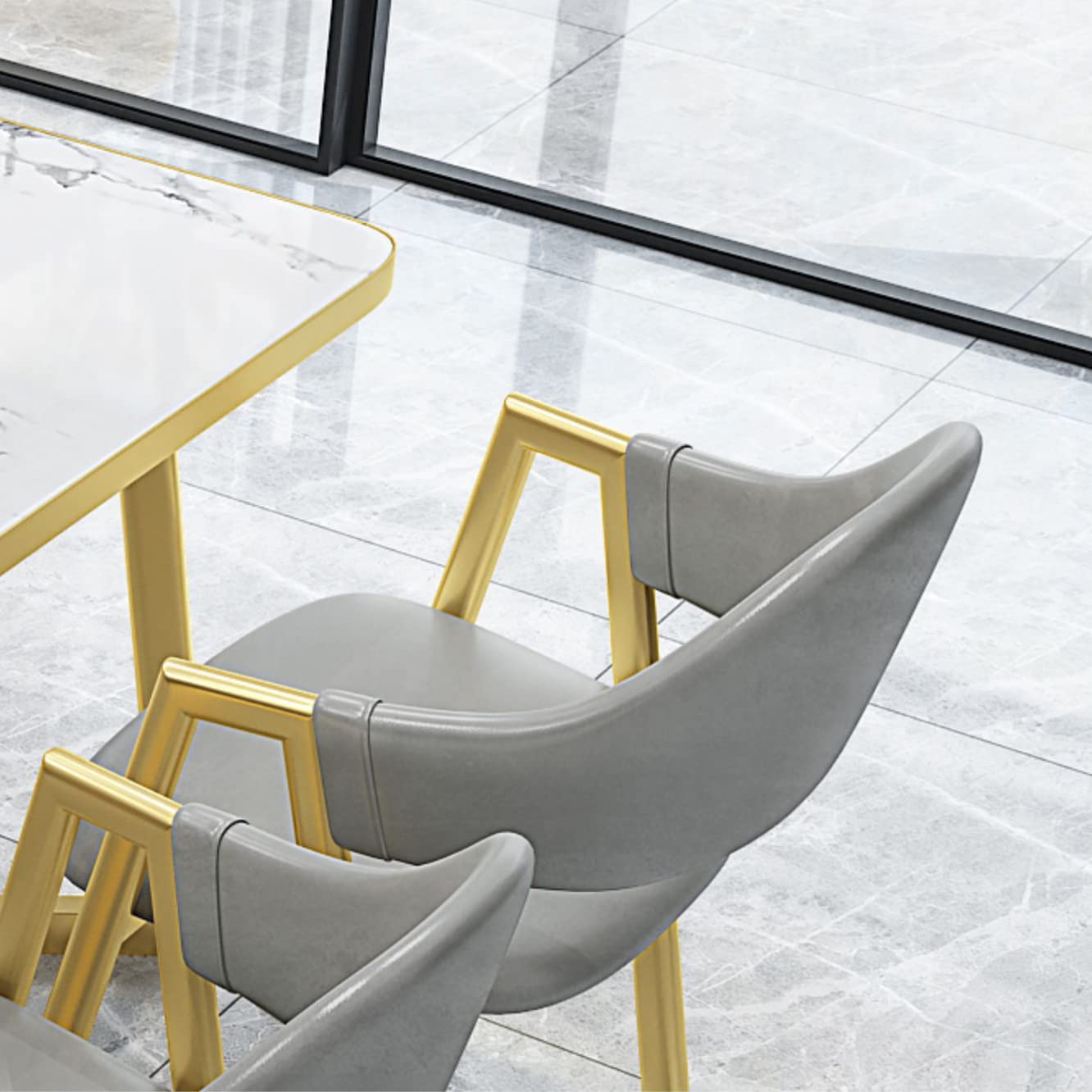 Modern Scandinavian 5-Piece Sintered Stone Dining Set with Rectangle Table & 4 Chairs - Grey 47.2