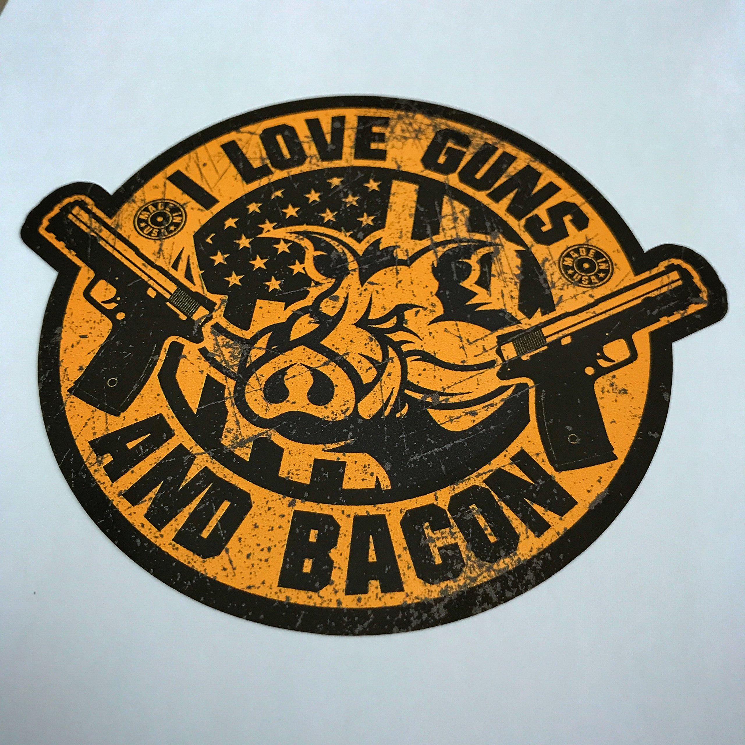 I Love Guns and Bacon Sticker - Funny American Patriotic Decal for Laptops, Cars, Coolers - Perfect for Hunting, BBQ, and Outdoor Enthusiasts