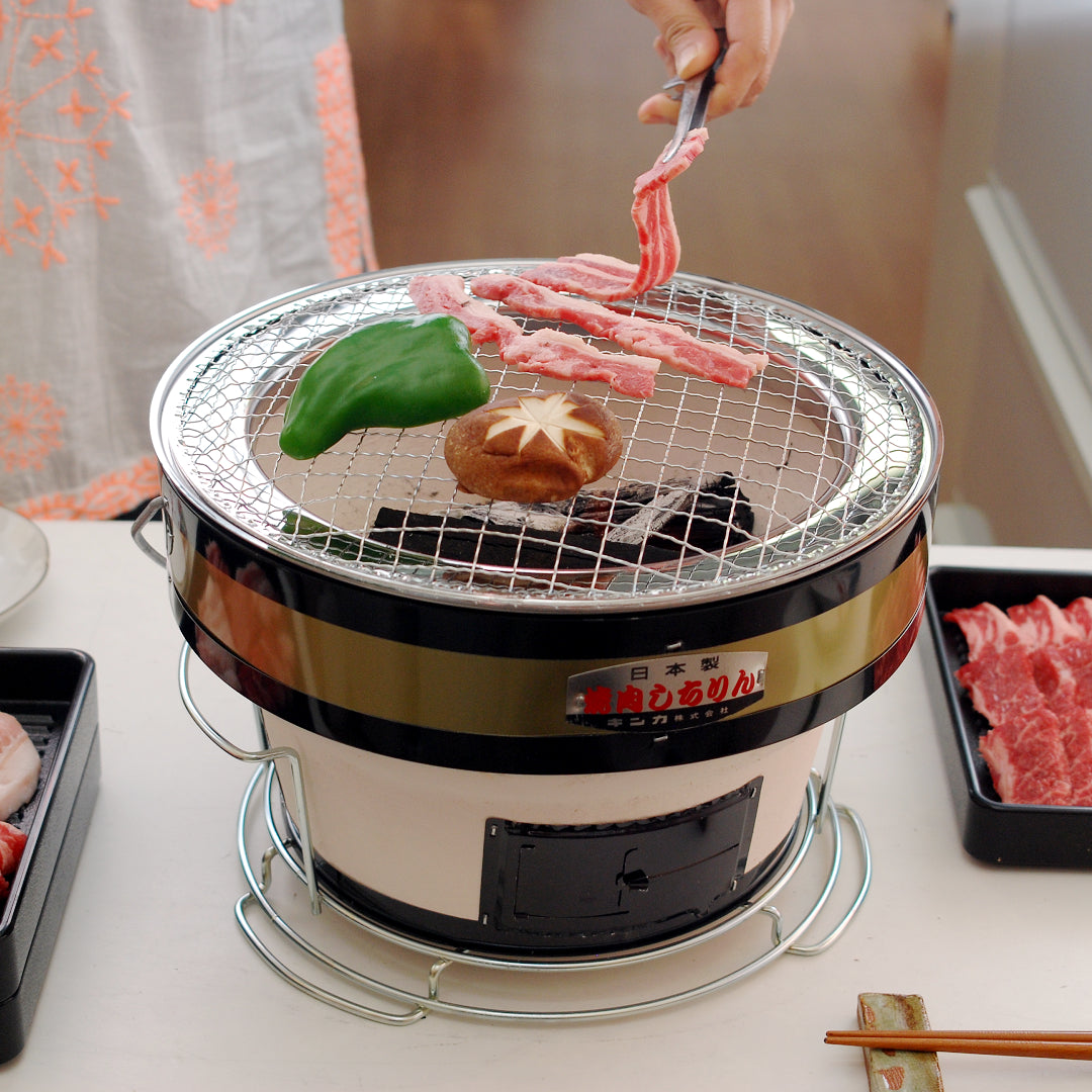 Premium Kinka Charcoal Shichirin Grill with Stand - Portable Japanese BBQ Grill for Outdoor Cooking, Camping & Backyard Parties