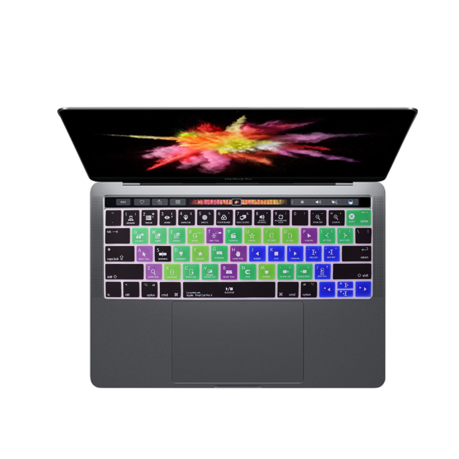 Apple Final Cut Pro X Shortcuts Keyboard Cover for Touch Bar MacBook Pro 13/14/16 Inch (M1/M2/M1 Pro/M2 Max) - Compatible with 2016-2024 Models - Perfect for Video Editing & Content Creation