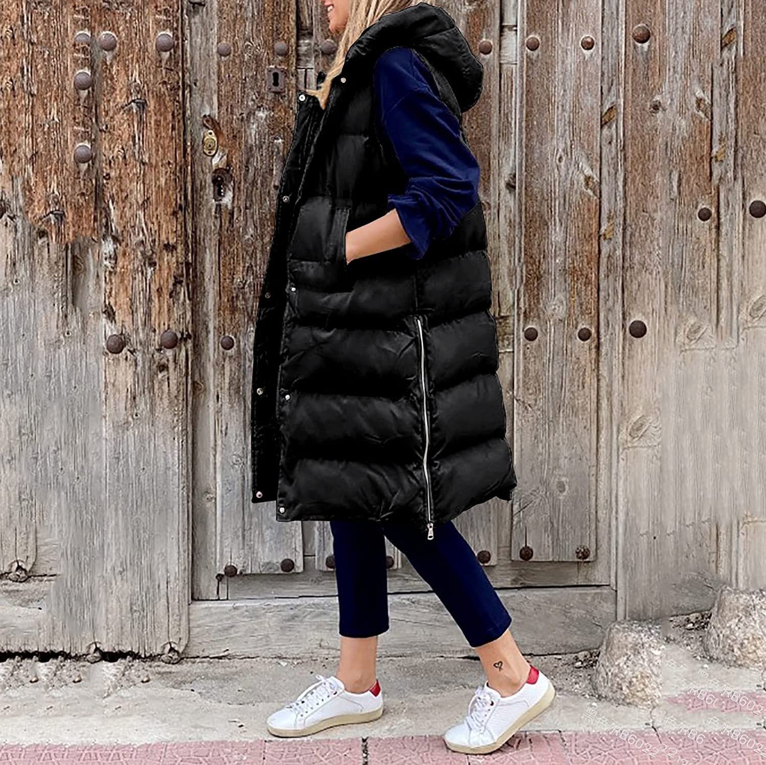 Women's Long Down Jacket Sleeveless Hooded Vest - Winter Warm Puffer Waistcoat for Outdoor Activities, Hiking & Cold Weather Fashion