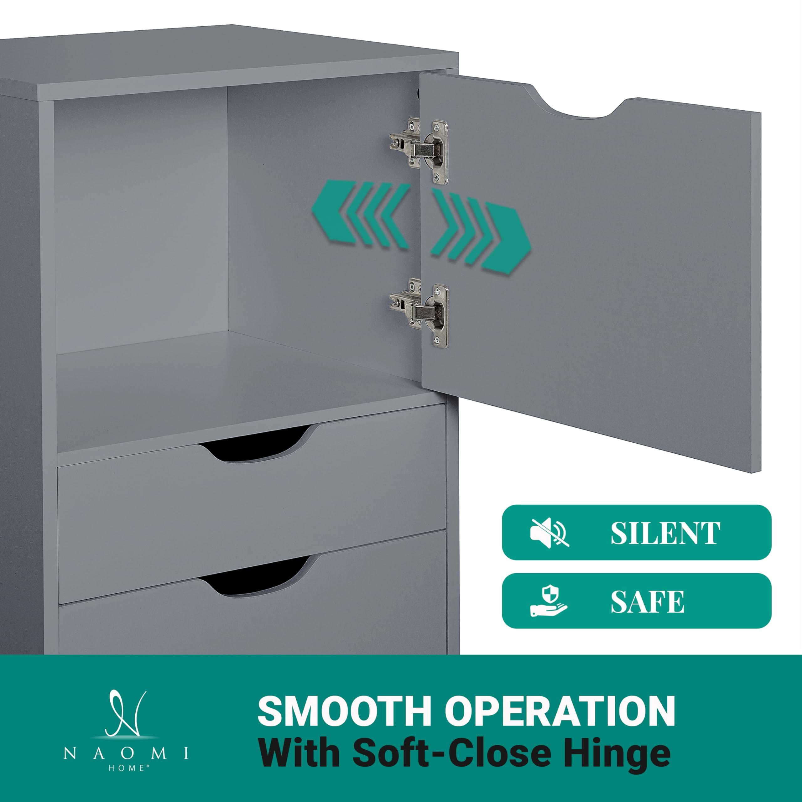 Naomi Home 6-Drawer Rolling Storage Chest - Gray Office Cabinet for Organizing Files, Supplies & Stationery | Perfect for Home Office, Classroom & Workspace Storage