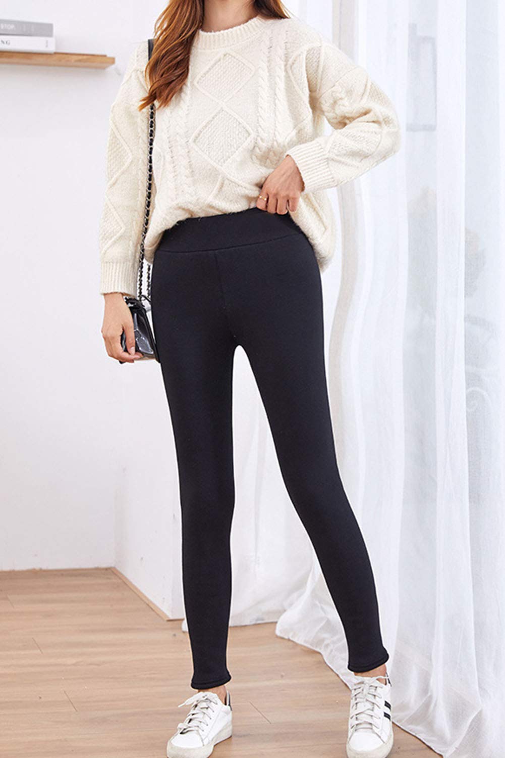 SIAEAMRG Women's Winter Sherpa Fleece Lined Leggings - High Waist Stretchy Thick Cashmere Thermal Pants for Cold Weather, Yoga, Running & Lounge Wear