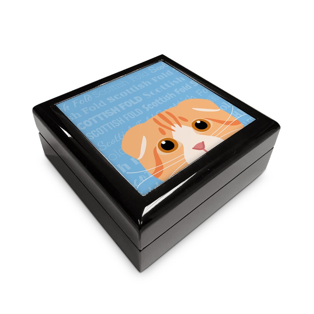 Scottish Fold Cat Jewelry & Memory Box - Personalized Pet Keepsake for Cat Lovers - Perfect for Gifts, Home Decor, and Pet Memorials