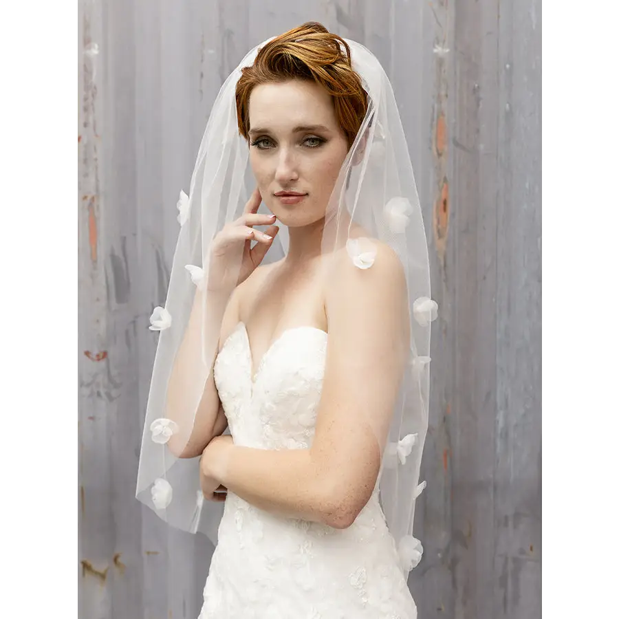 Bridal Veil V2290SF - Elegant Wedding Veil with Lace Trim for Brides, Perfect for Church Ceremonies & Outdoor Weddings