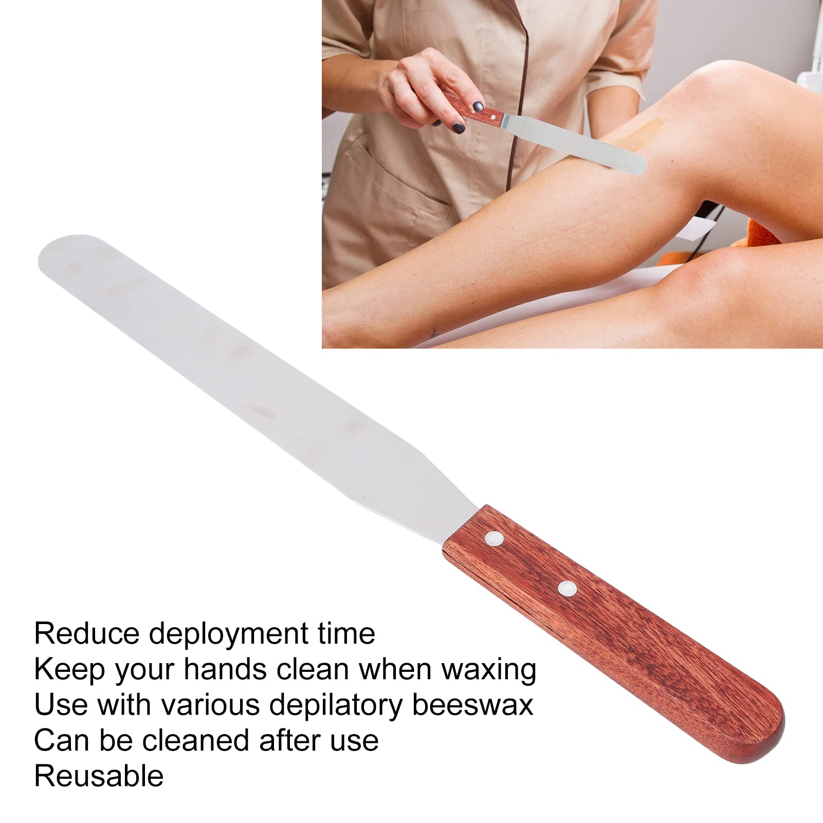 Stainless Steel Wax Spatula with Wooden Handle - Professional Eyebrow & Body Waxing Tool for Hair Removal - Perfect for Salon, Spa & Home Use
