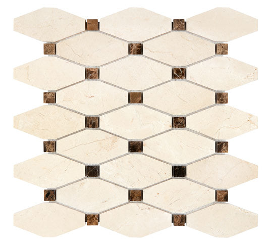 Premium Crema Marfil Marble Elongated Hexagon Mosaic Tile - Natural Stone Wall & Floor Tile for Bathroom, Kitchen Backsplash, and Shower Surround