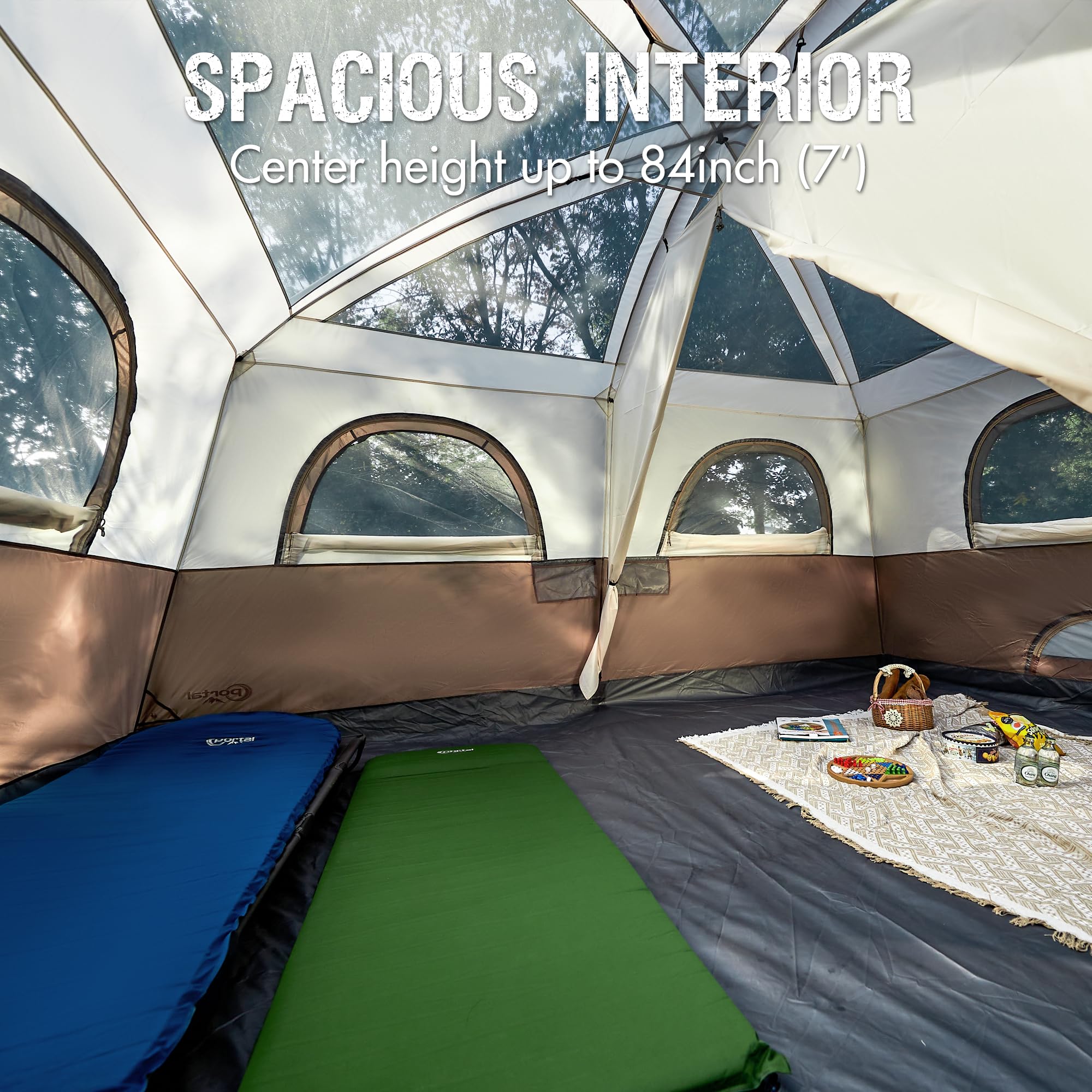 PORTAL 6 | 8 | 10 Person Family Camping Tent with Porch - Spacious Waterproof Tent with High Ceiling & Excellent Ventilation for Outdoor Adventures, Backyard Camping & Family Gatherings
