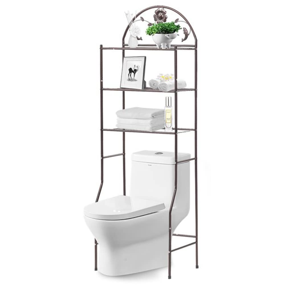 LYNICESHOP 3-Tier Over The Toilet Storage Shelf - Heavy Duty Iron Bathroom Organizer Space Saver, Free Standing Toilet Shelf Rack in Bronze - Perfect for Small Bathrooms, Apartments & Dorm Rooms to Maximize Storage Space