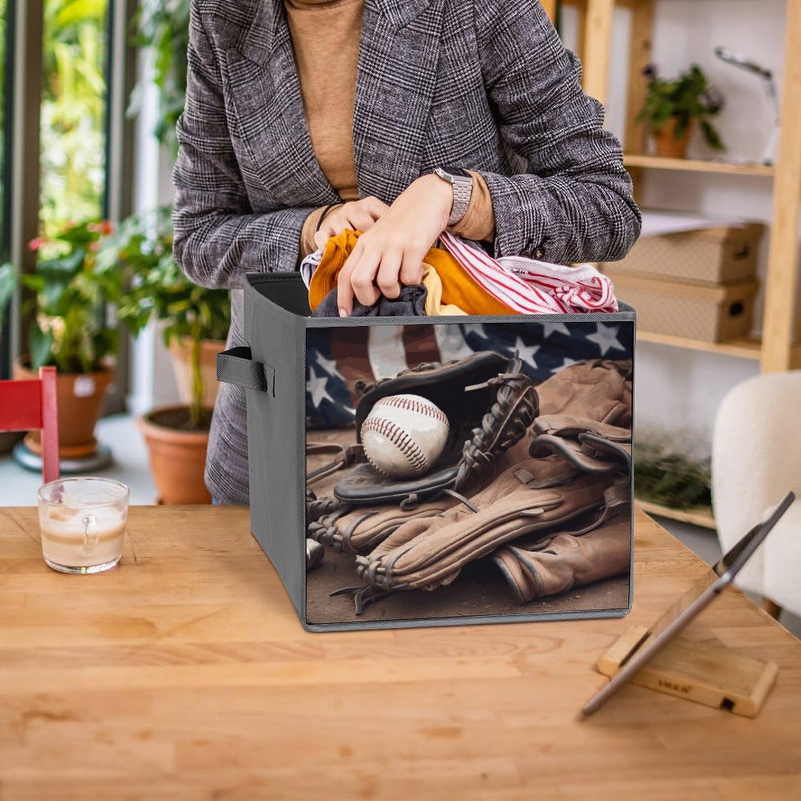 6-Pack Collapsible Storage Bins for Baseball Equipment - Printed Foldable Organizer Baskets with Handles - Multi-Purpose Storage Boxes for Shelves, Closet, Garage & Home Organization (Perfect for Sports Gear, Toys & Household Items)