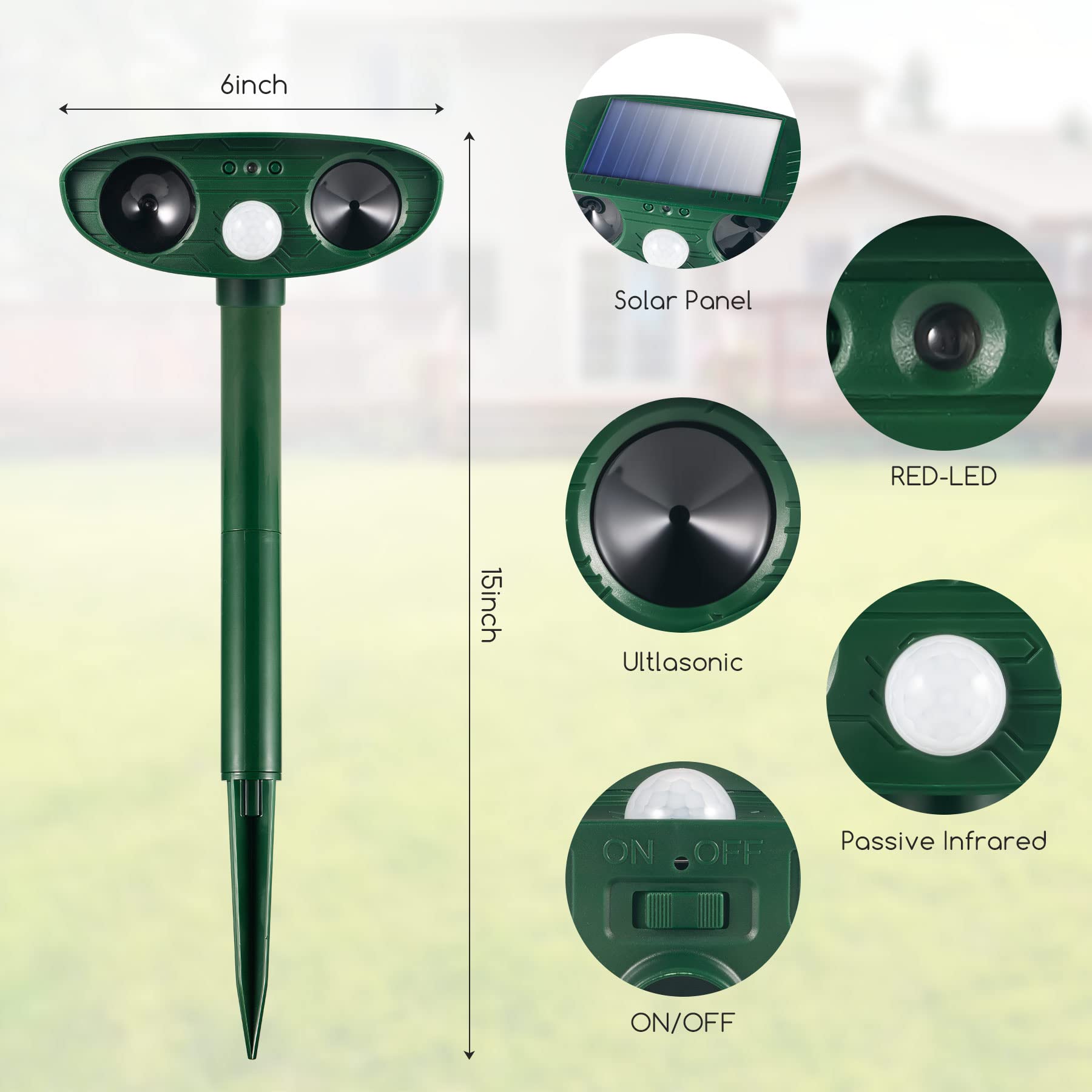 Solar Powered Ultrasonic Animal Repeller Outdoor - 2 Pack Motion Activated Pest Control Device for Deer, Cats, Skunks, Squirrels, Raccoons, Rabbits & Coyotes - Ideal for Yard, Garden & Farm Protection