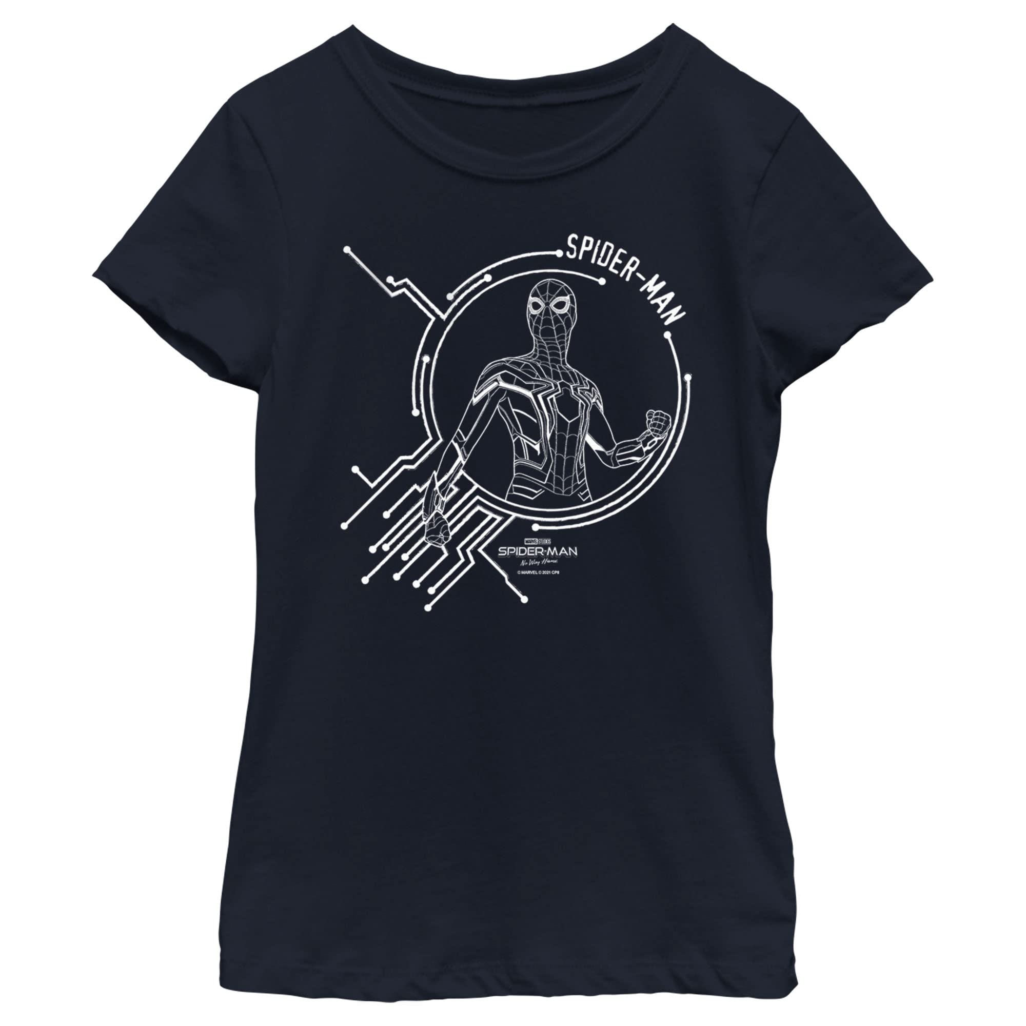 Marvel Spider-Man White Tech Logo T-Shirt for Girls - Official Marvel Superhero Tee for Kids & Teens - Perfect for Cosplay, Halloween & Everyday Wear