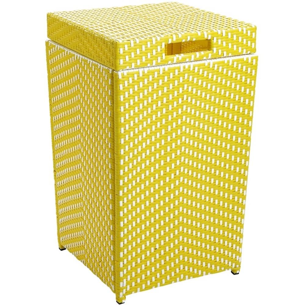 Furniture of America Azur Outdoor Aluminum & Wicker Trash Can - Yellow Waterproof Waste Bin for Patio, Garden, Poolside & Backyard Decor