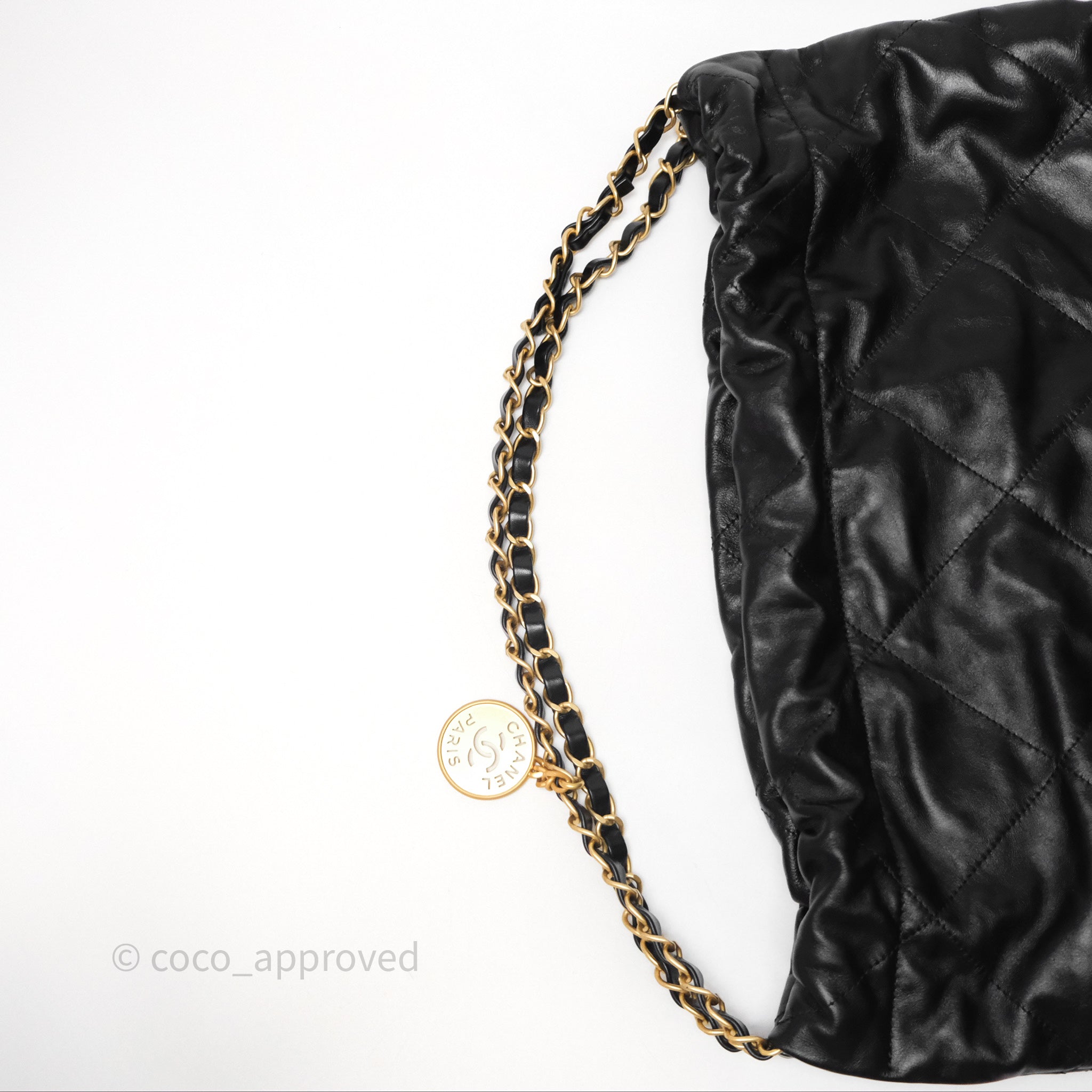Chanel 22 Medium Black Crumpled Calfskin Leather Handbag with Aged Gold Hardware - Luxury Shoulder Bag for Women, Perfect for Work, Travel & Evening Events