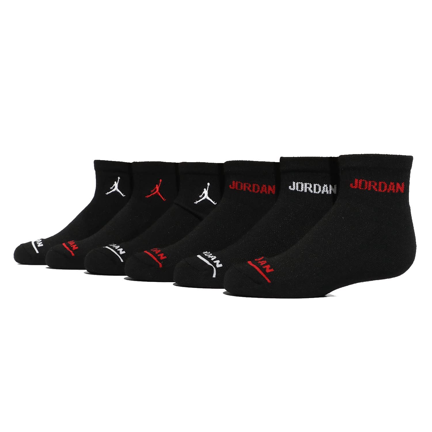 Jordan Baby Boy's Legend Ankle Socks 6-Pack - Black (Infant/Toddler/Little Kids/Big Kids) Sizes 4-5 & 7-10 - Soft Cotton Athletic Socks for Sports, School & Everyday Comfort