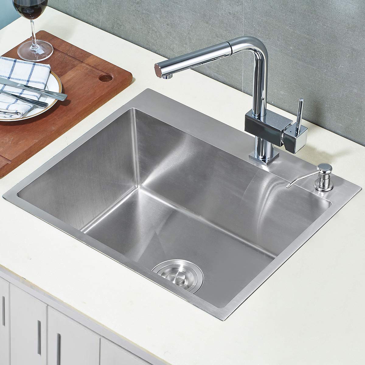ROVATE 21.6-inch Drop-in Topmount Kitchen Sink - 304 Stainless Steel Single Bowl Bar Sink for Kitchen & Home - Perfect for Food Prep, Dishwashing & Entertaining