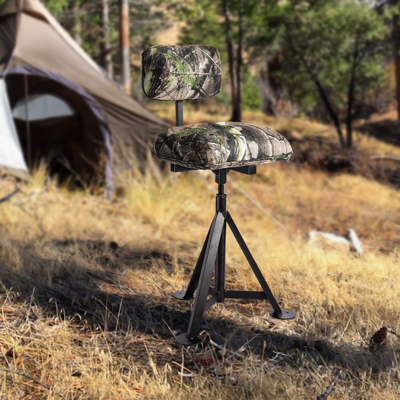 LDAILY 360° Swivel Hunting Chair with Detachable Backrest - Adjustable Height Camo Tripod Stool for Hunting, Fishing & Camping - Padded Seat for Comfort - Perfect for Outdoor Adventures, Blind Hunting & Backpacking Trips