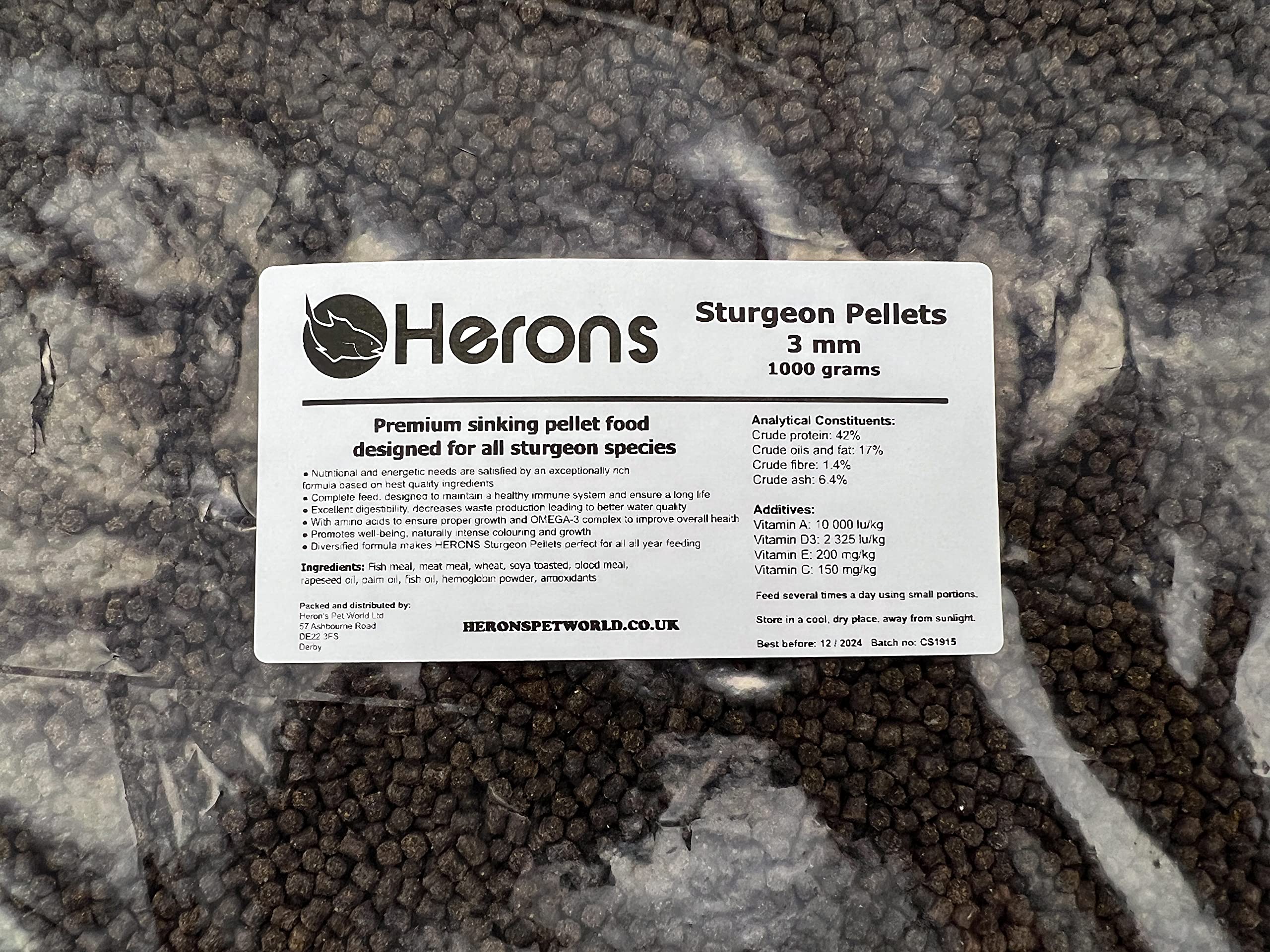 Premium Sturgeon Pellets 3mm - High Protein Sinking Fish Food for All Sturgeon Species & Sterlets | Enhances Growth & Immune System | Ideal for Pond & Aquarium Feeding - 1Kg Bag