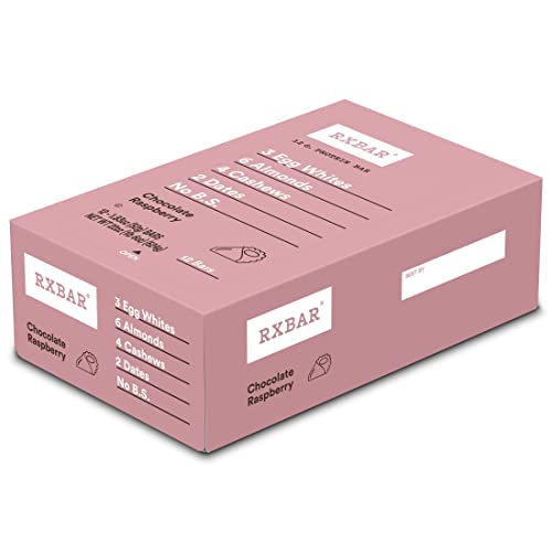 RXBAR Protein Bars - 12g Protein, Gluten Free, Dairy Free, No Added Sugar, Chocolate Raspberry Flavor, 22oz Box (12 Bars) - Perfect for Post-Workout Recovery, Healthy Snacking & On-the-Go Nutrition