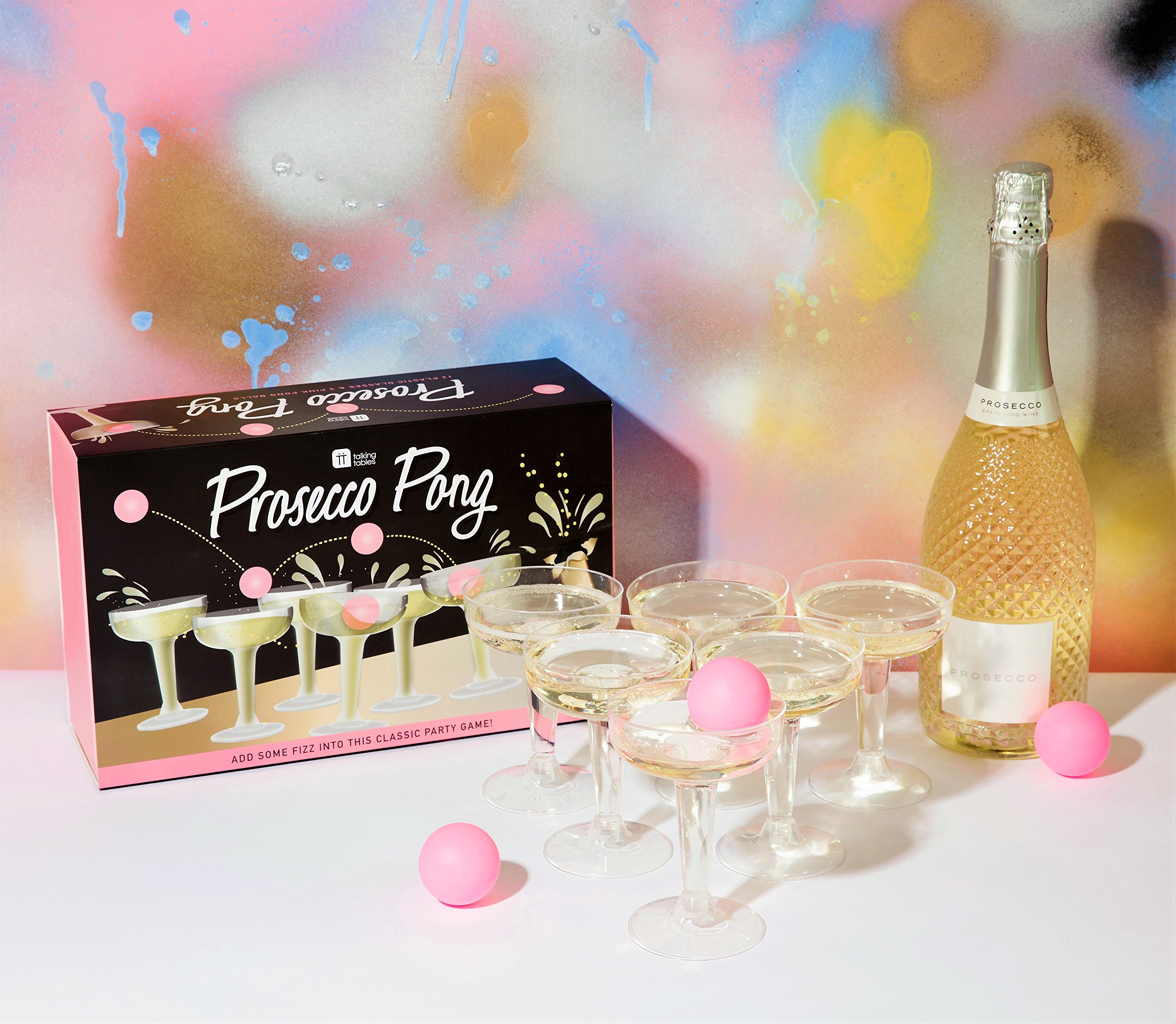Talking Tables Prosecco Pong Drinking Party Game Set with 12 Glasses & Balls - Fun Adult Drinking Game for Bachelorette Parties, Girls Night Out, Birthday Celebrations, Bridal Showers, New Year's Eve & Christmas Gatherings - Perfect for Cocktail Parties & Social Events