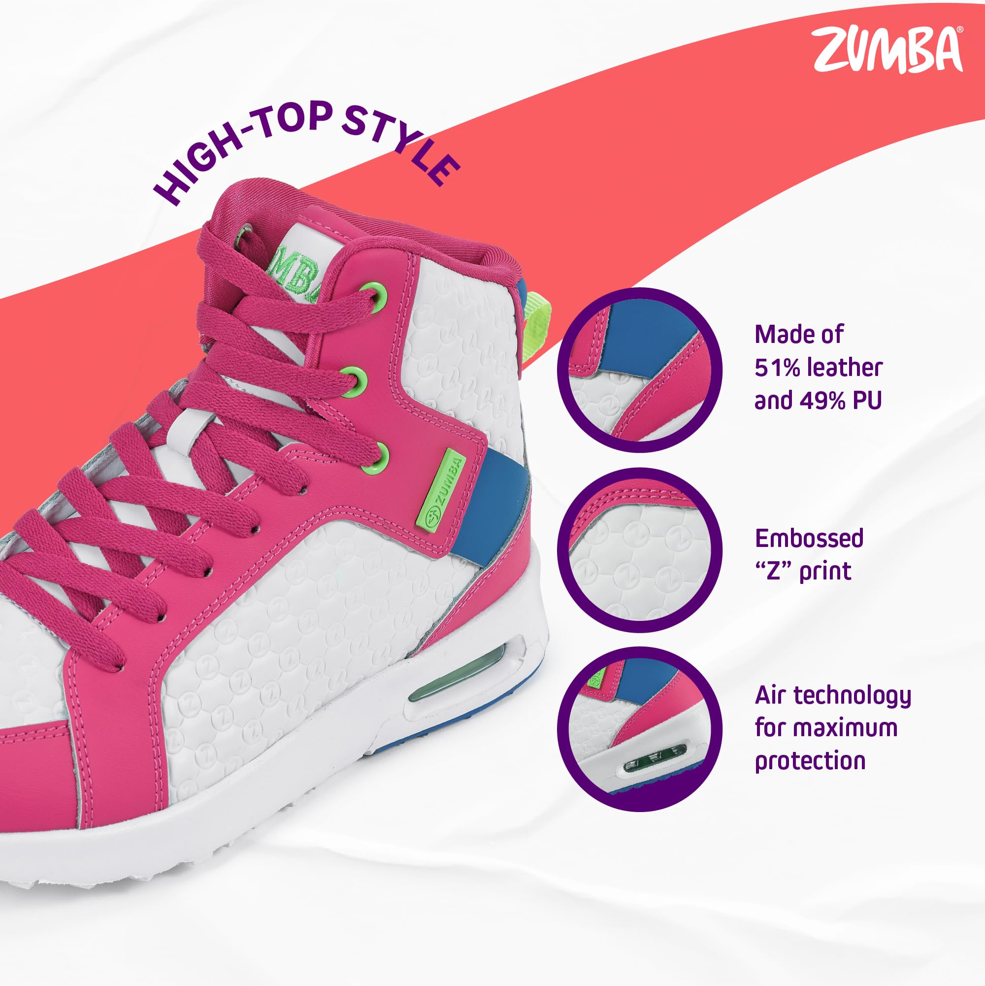 ZUMBA Street Boss Women's High Top Sneakers - Comfortable Gym & Dance Shoes for Workout, Fitness, and Active Wear | Perfect for Zumba Classes, Dance Practice, and Casual Street Style