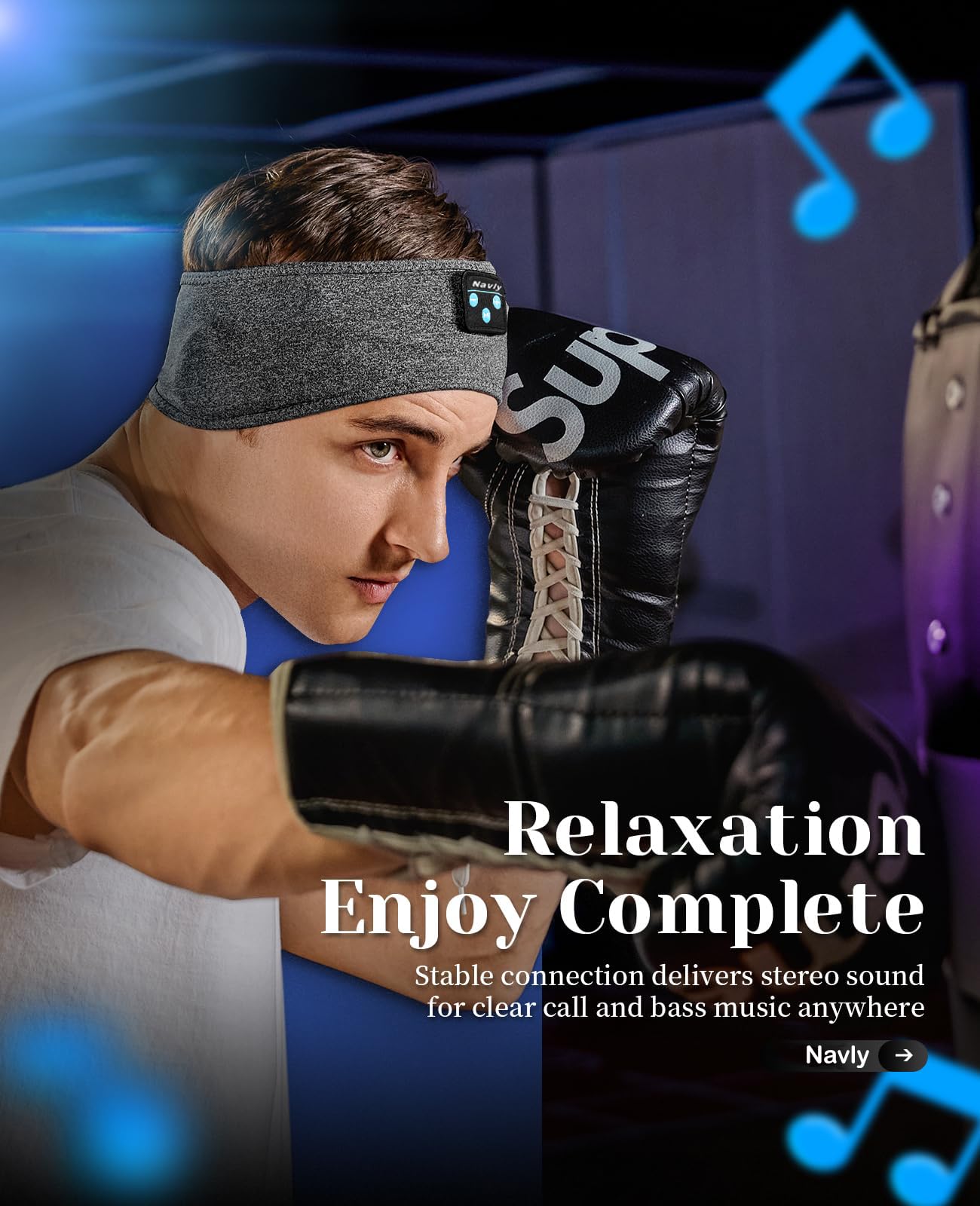 Navly Sleep Headphones - Ultra-Thin HD Stereo Sports Headband with Soft Cozy Earbuds, 10-Hour Battery Life for Workout, Running, Yoga & Travel | Perfect for Sleeping, Meditation & Relaxation