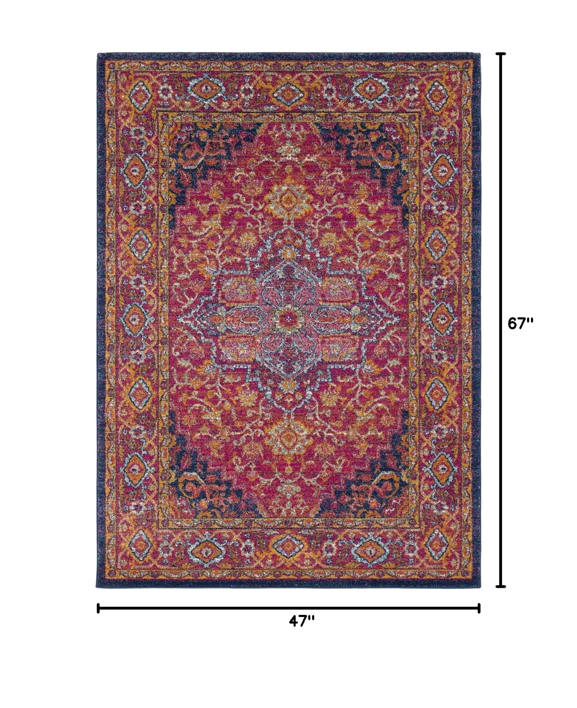 Mark&Day 4x6 Aquaforte Traditional Garnet Area Rug - Red, White & Black Non-Slip Carpet for Living Room, Bedroom, Kitchen | Soft & Durable Indoor Floor Mat (3'11