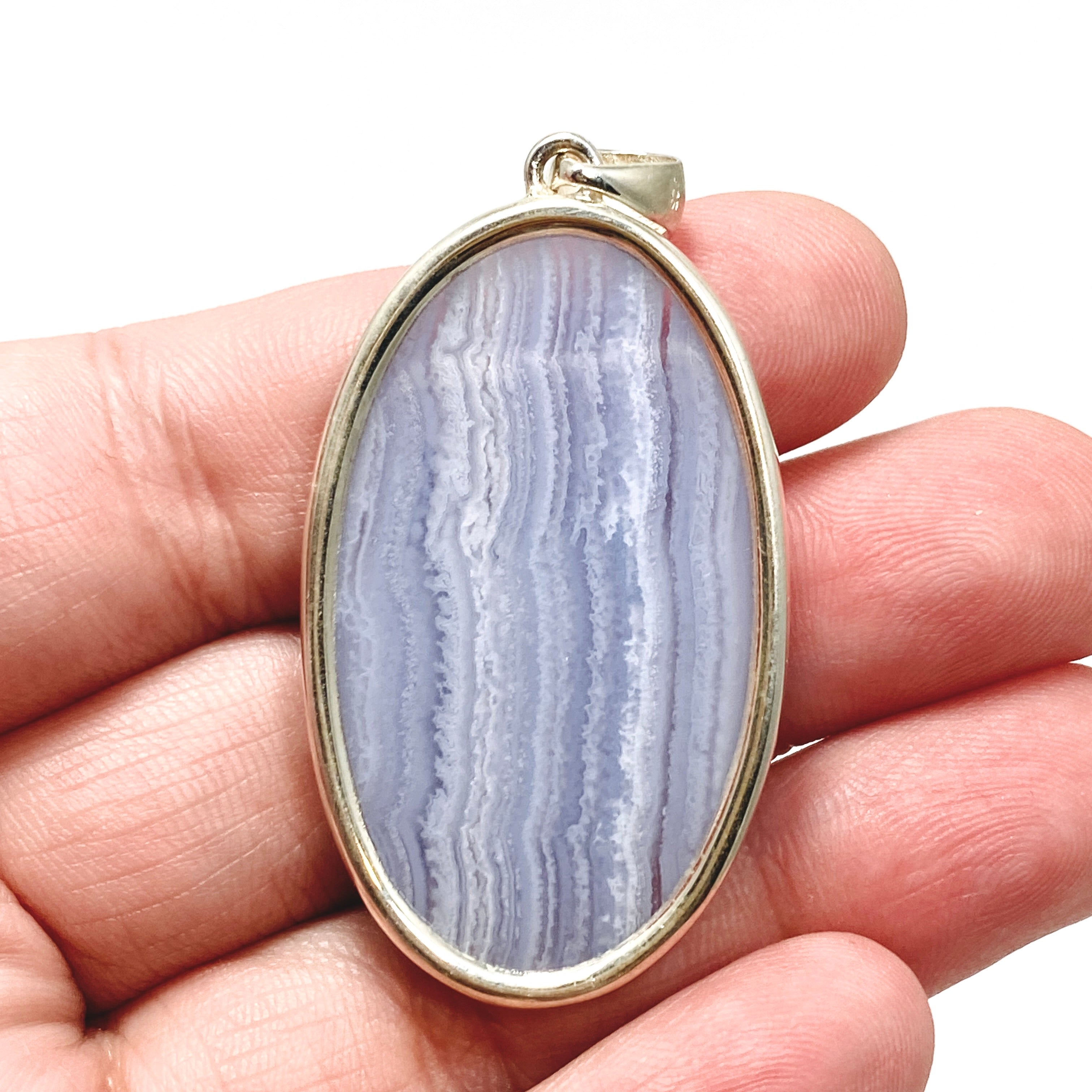 Blue Lace Agate Oval Cabochon Pendant - Natural Stone Jewelry for Women - Perfect for Necklace Making, Gift Giving & Spiritual Healing