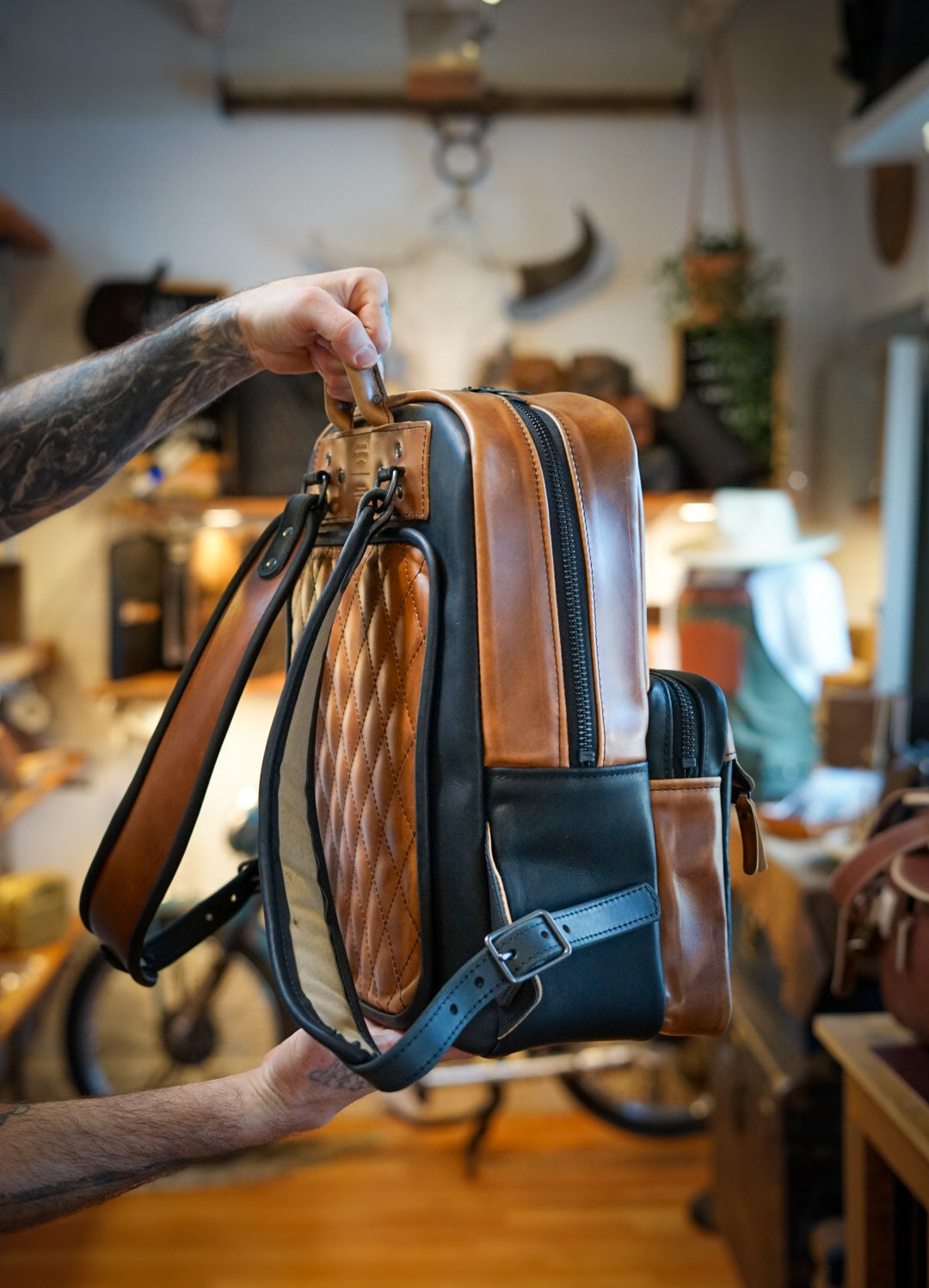 Premium Commuter Backpack for Men & Women - Two-Tone Design (Horween English Tan + Flat Black) - Durable Laptop Backpack for Work, Travel & College - Water-Resistant & Spacious