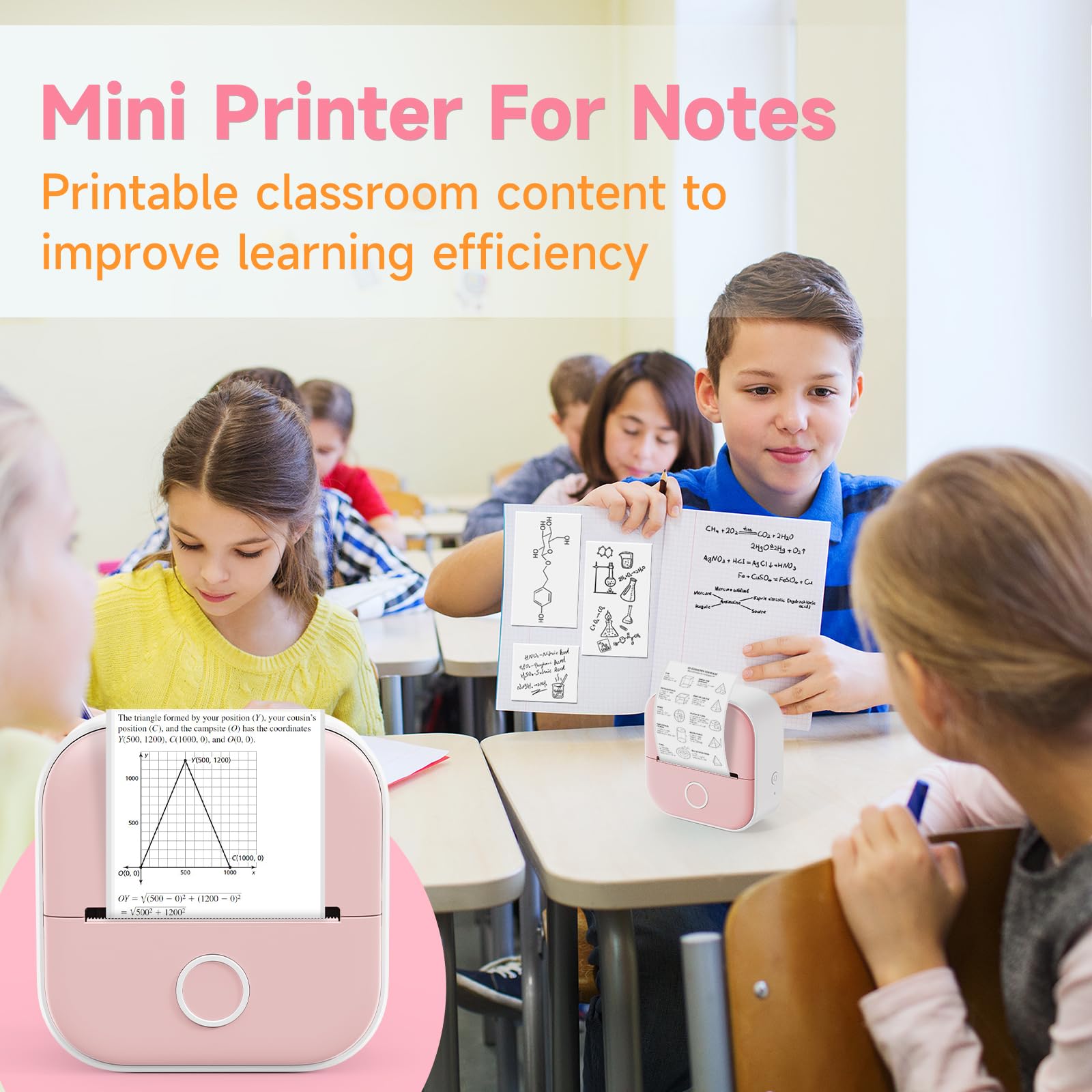 Odaro T02 Mini Bluetooth Thermal Sticker Printer - Portable Sticker Maker Machine with 1 Roll Paper, Wireless Label Printer for School Notes, Journals, Coloring Pictures, DIY Crafts (Pink) - Perfect for Home, Office & Classroom Use