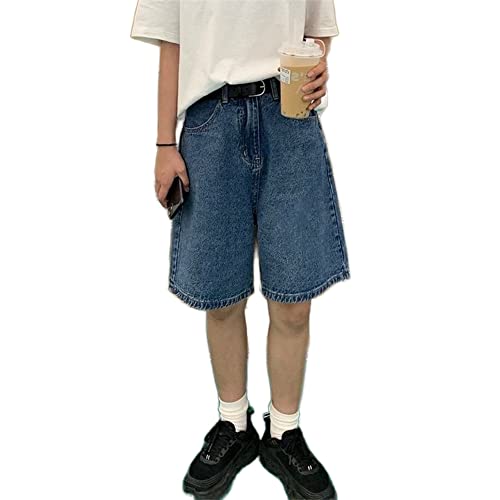 GAI High Waist Knee-Length Denim Shorts - Y2K Baggy Biker Jean Bermuda Shorts for Women | Harajuku Streetwear & Korean Preppy Style | Perfect for Summer Outfits, Casual Wear and Street Fashion