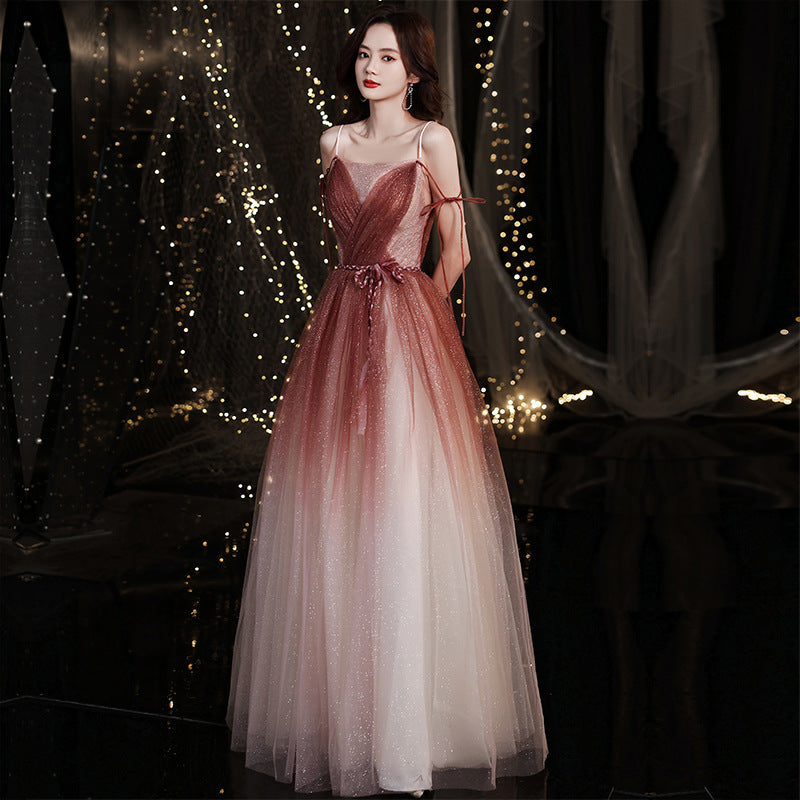 Elegant Burgundy Gradient Long Prom Dress A-Line Shiny Evening Gown for Formal Events - Perfect for Homecoming, Wedding, and Special Occasions